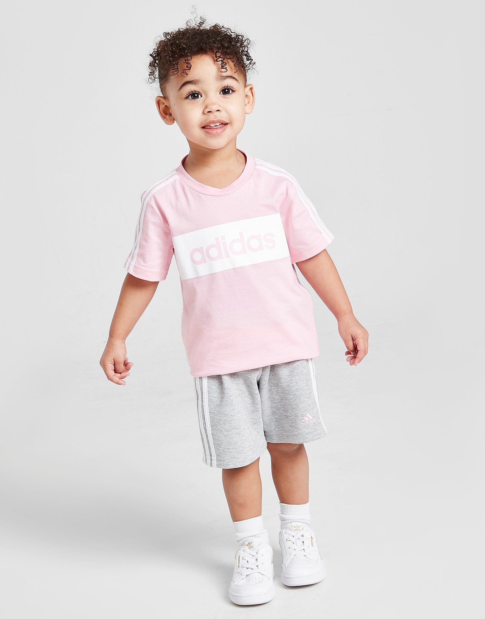 

adidas Girls' Linear Essential T-Shirt/Shorts Set Infant - Only at JD - Pink/Grey - Kids, Pink/Grey