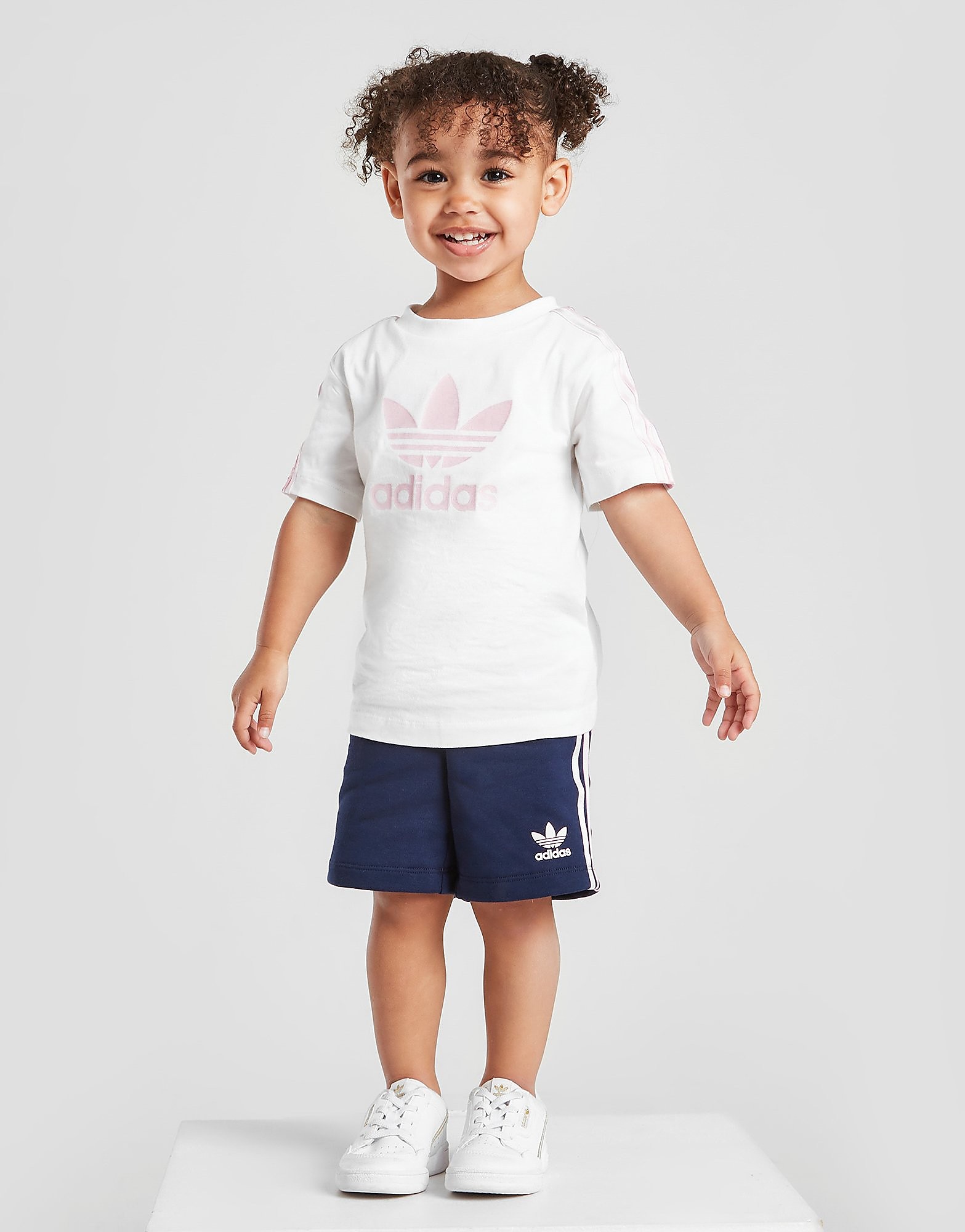 

adidas Originals Girls' Tristripe T-Shirt/Shorts Set Infant - Only at JD - White/Navy - Kids, White/Navy