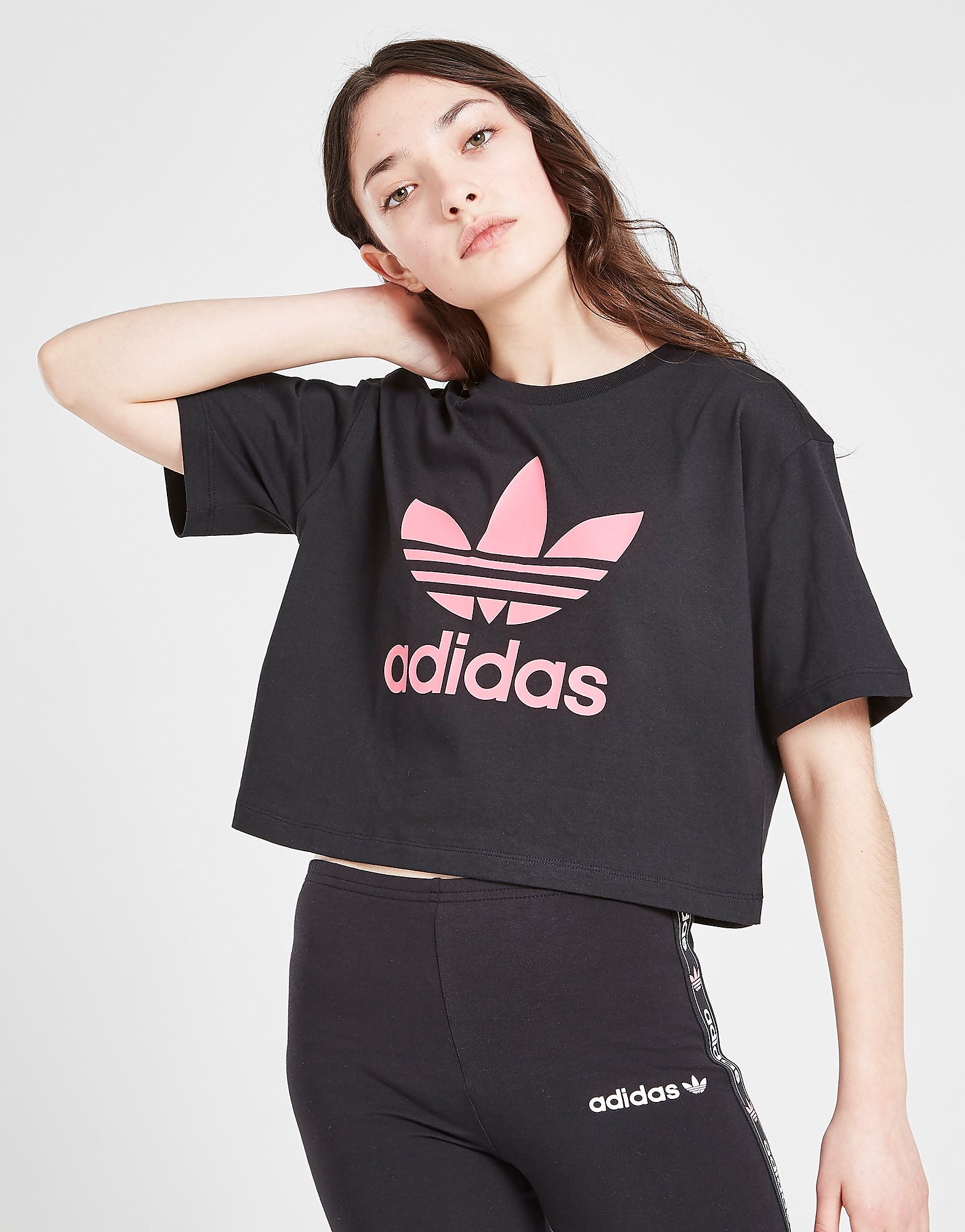 adidas Originals Girls' Trefoil Crop T-Shirt Junior - Only at JD - Black - Kids, Black
