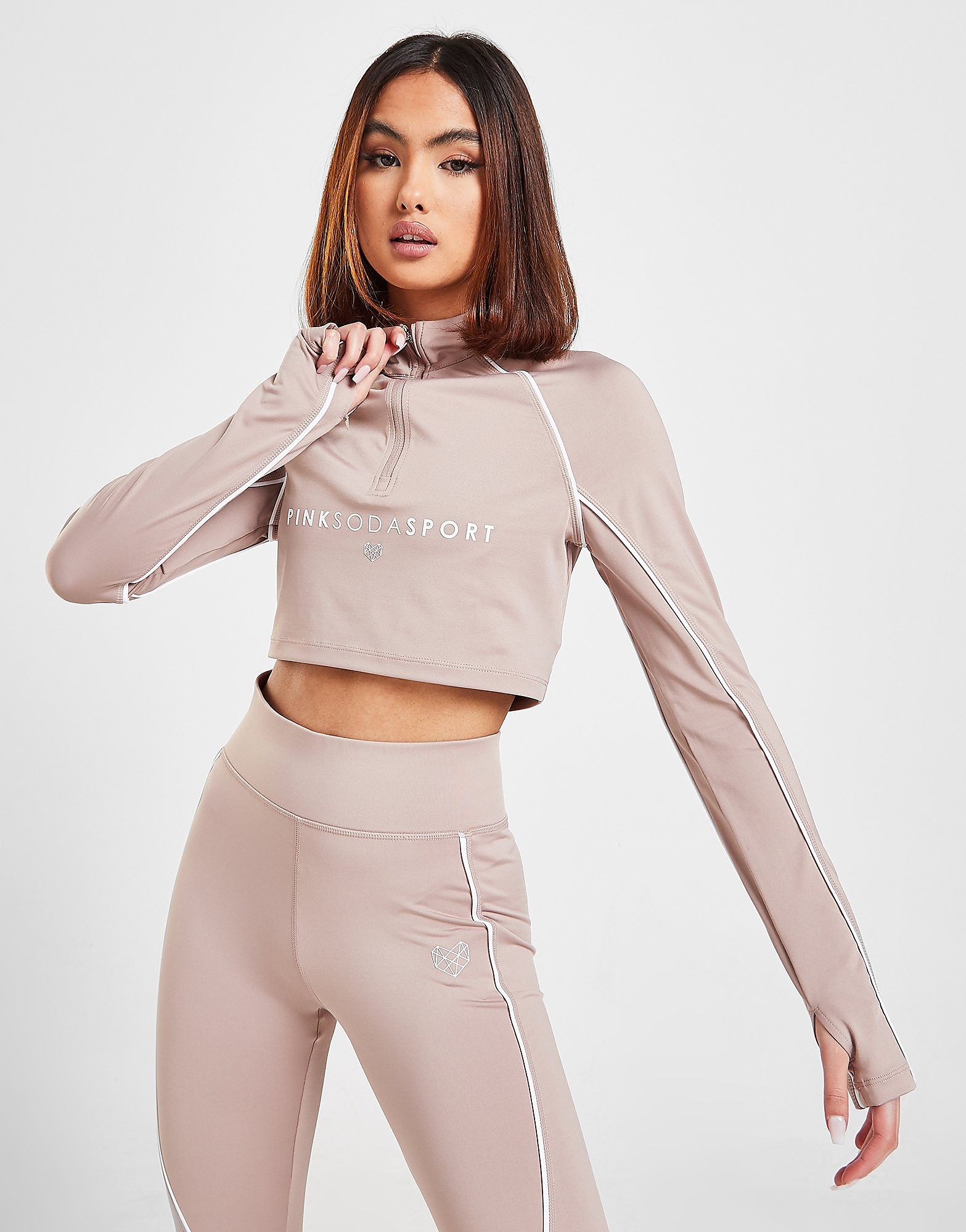 Pink Soda Sport Pipe 1/4 Zip Top - Only at JD - Brown - Womens, Brown