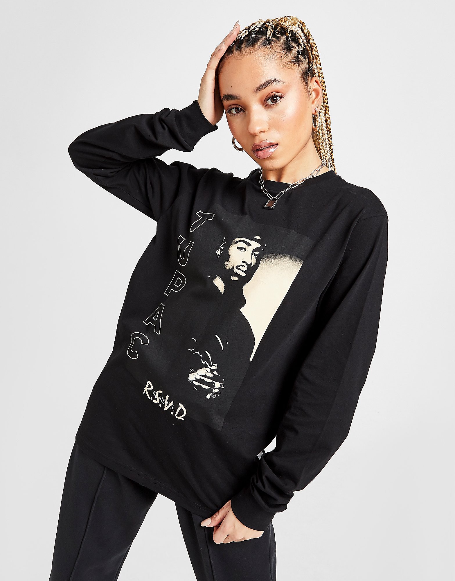 

NO RIGHTS RESERVED Tupac Long Sleeve T-Shirt - Black - Womens, Black