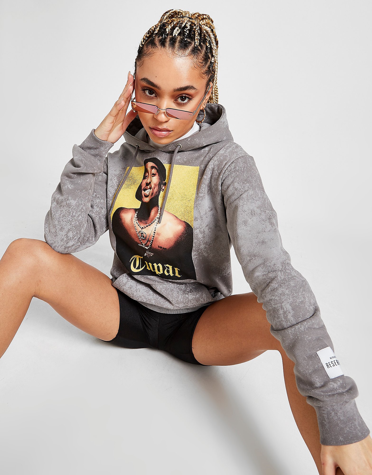 

NO RIGHTS RESERVED Tupac Washed Hoodie - Grey - Womens, Grey