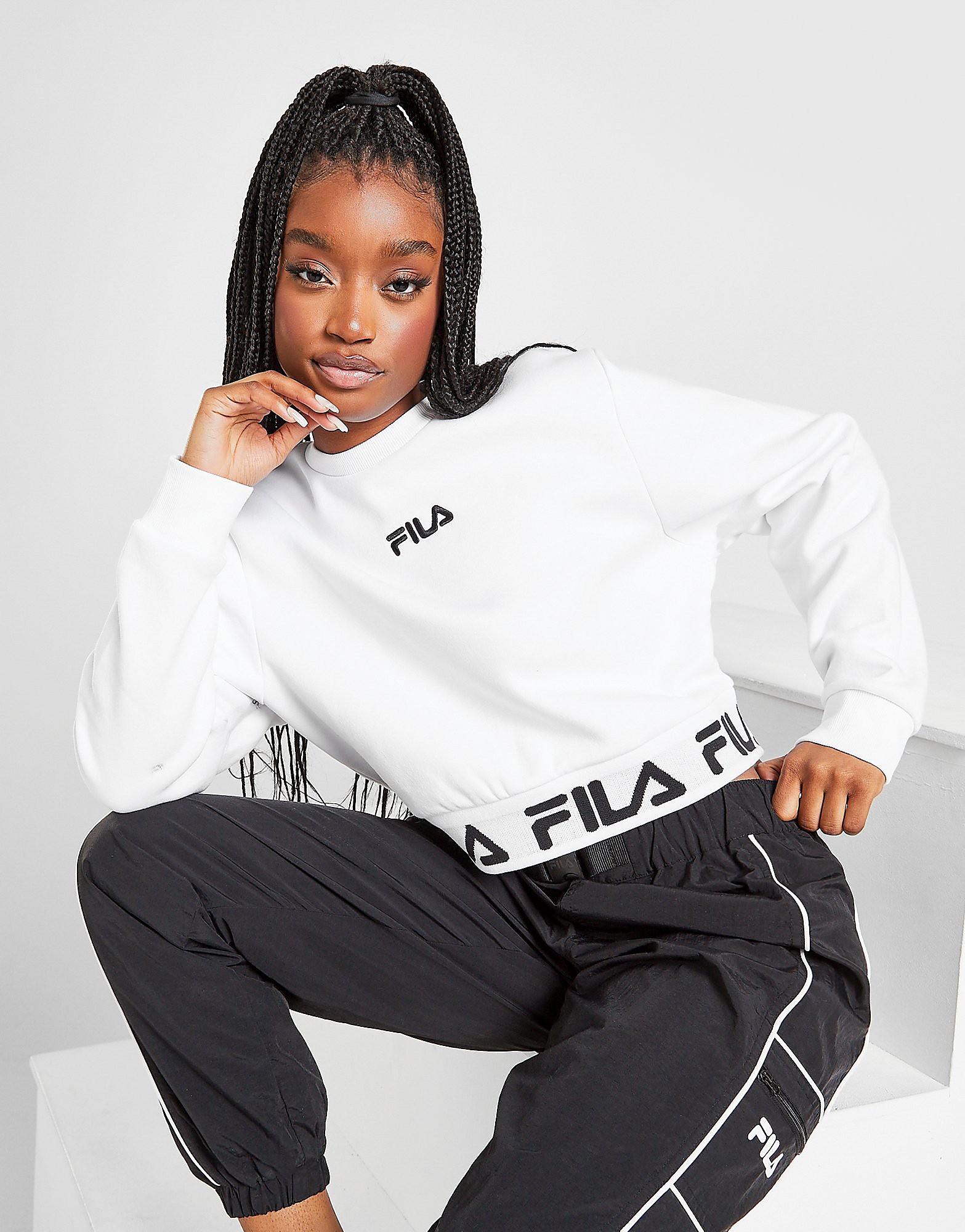 

Fila Repeat Crop Crew Sweatshirt - Only at JD - White/Black - Womens, White/Black