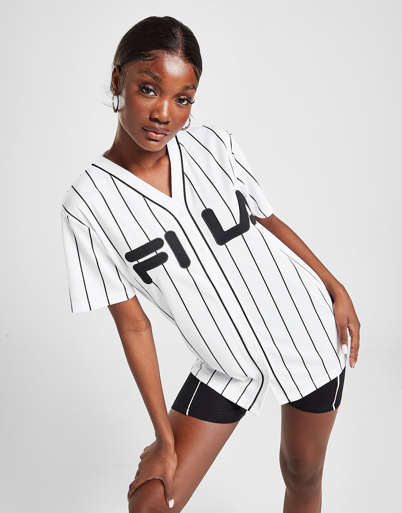 

Fila Stripe Baseball Logo T-Shirt - Only at JD - White/Black - Womens, White/Black