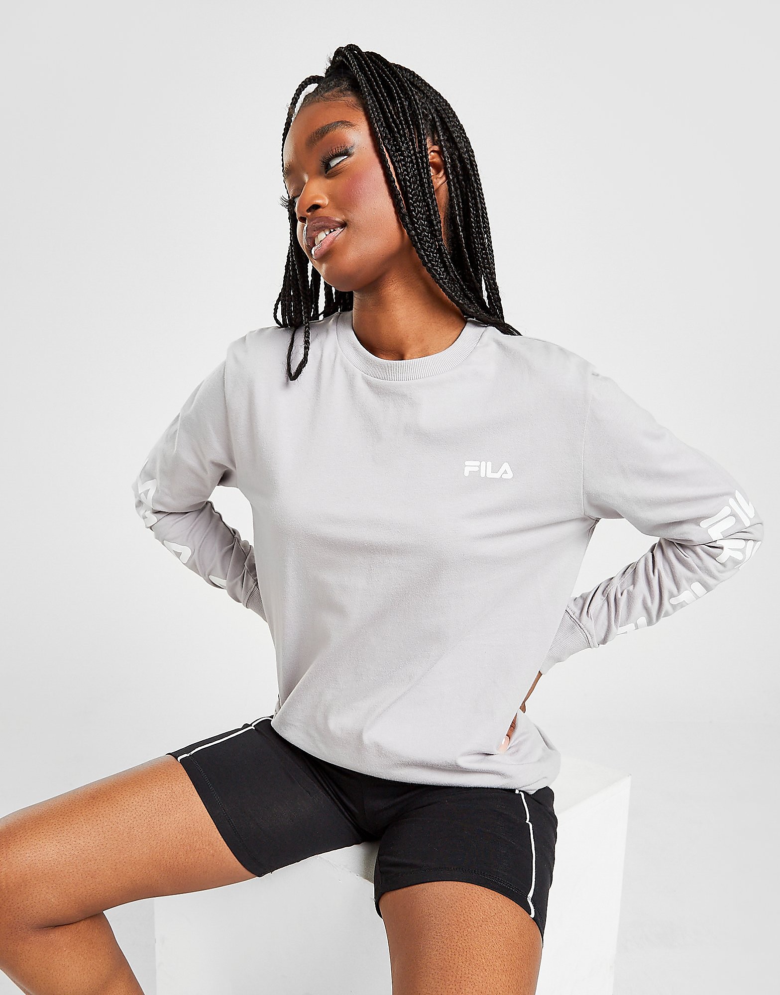 

Fila Long Sleeve Repeat Logo Boyfriend T-Shirt - Only at JD - Grey - Womens, Grey