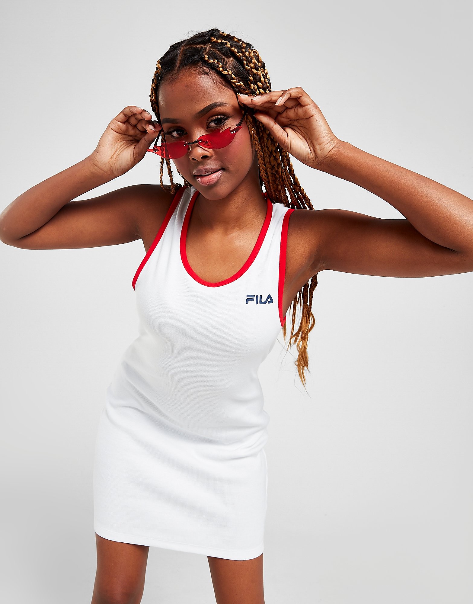 Fila Logo Rib Dress - White - Womens, White