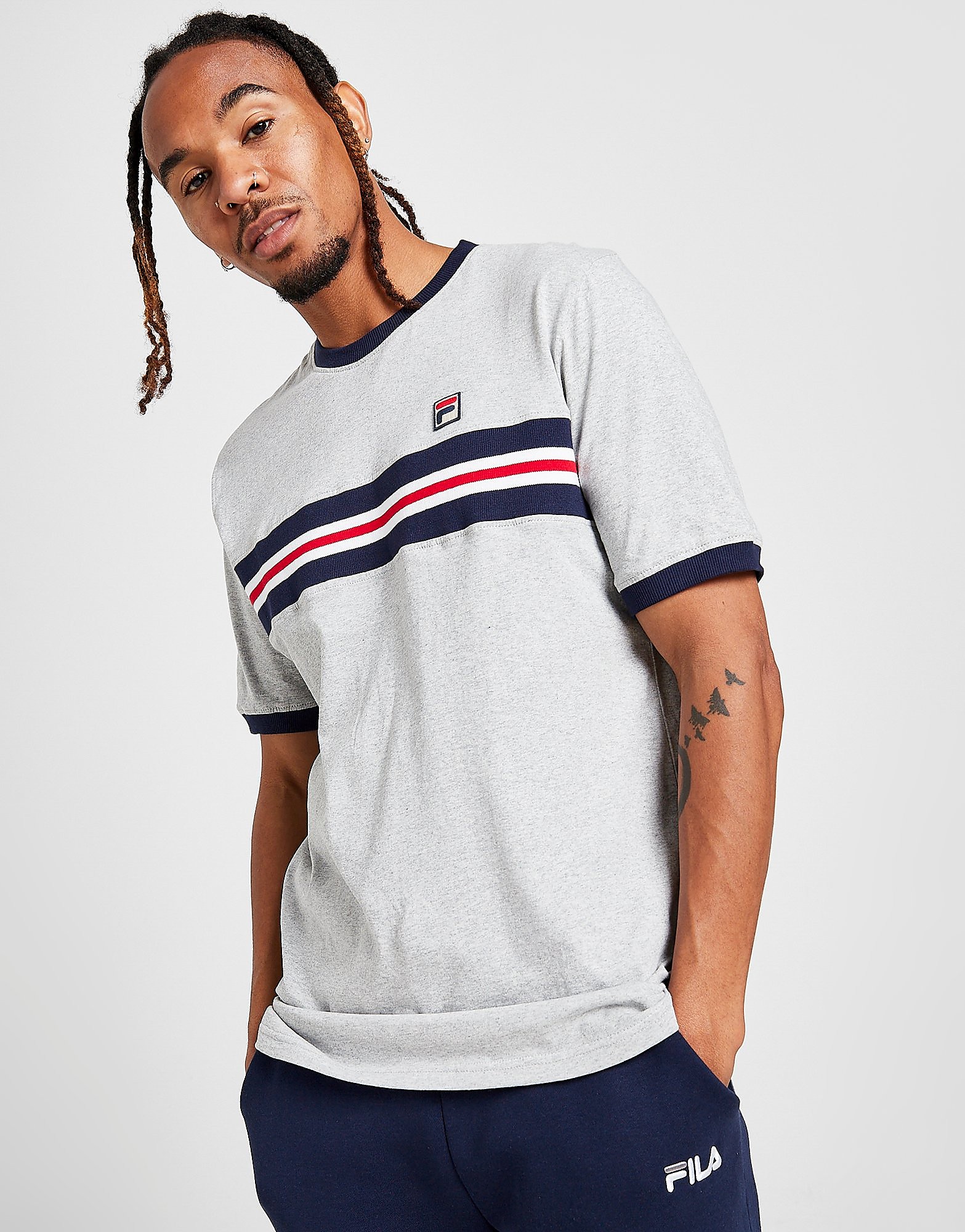 Fila Silver Panel T-Shirt - Grey - Mens, Grey