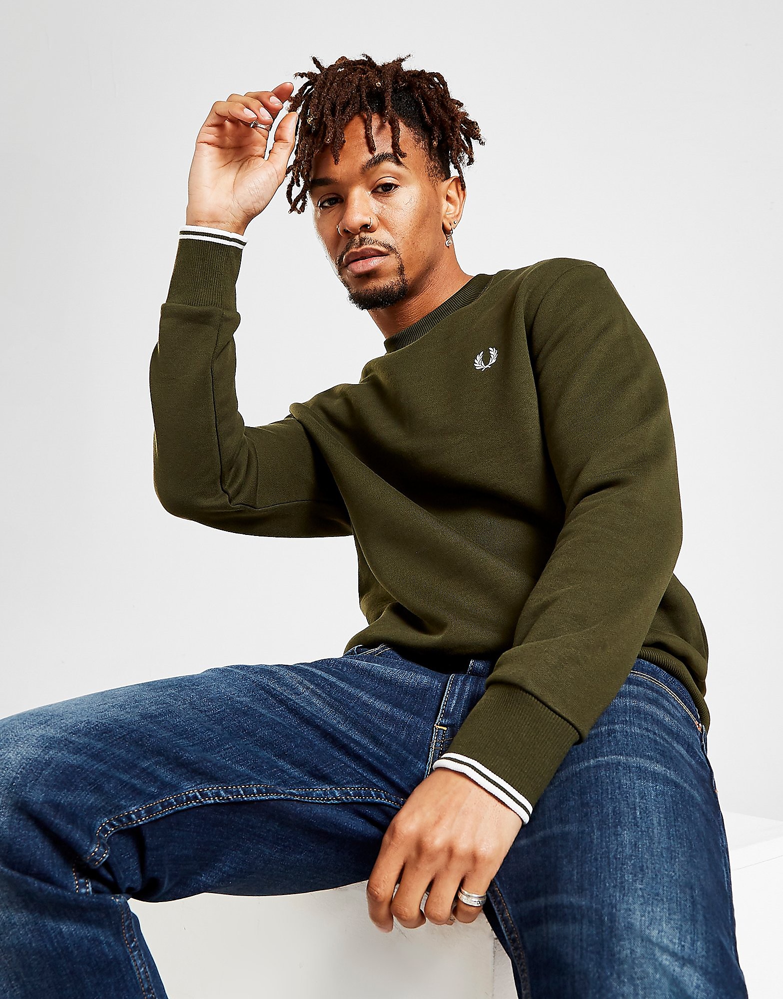

Fred Perry Twin Tipped Crew Sweatshirt - Green - Mens, Green