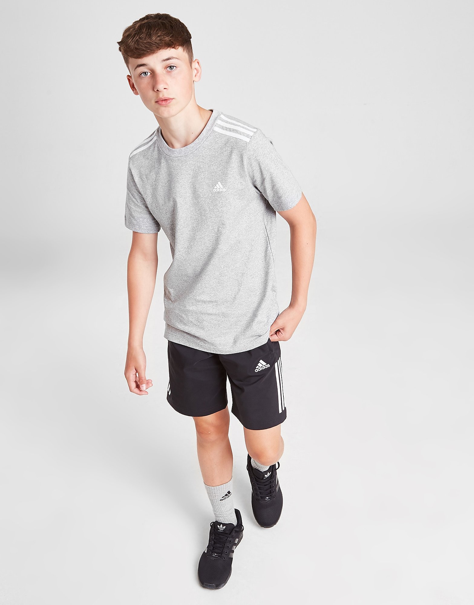 

adidas 3-Stripes Sport T-Shirt Junior - Grey - Kids, Grey
