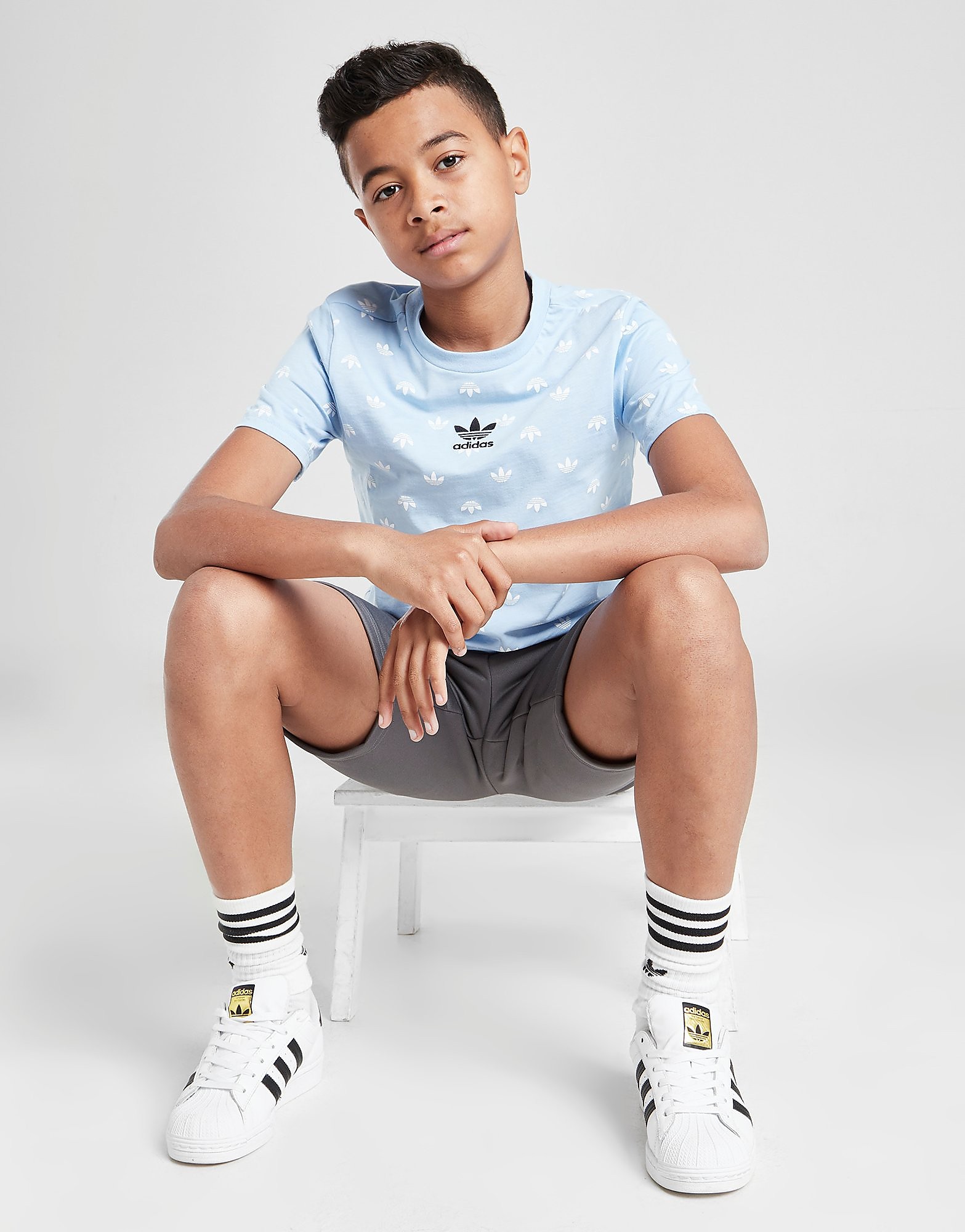 

adidas Originals All Over Print Trefoil T-Shirt Junior - Only at JD - Blue - Kids, Blue