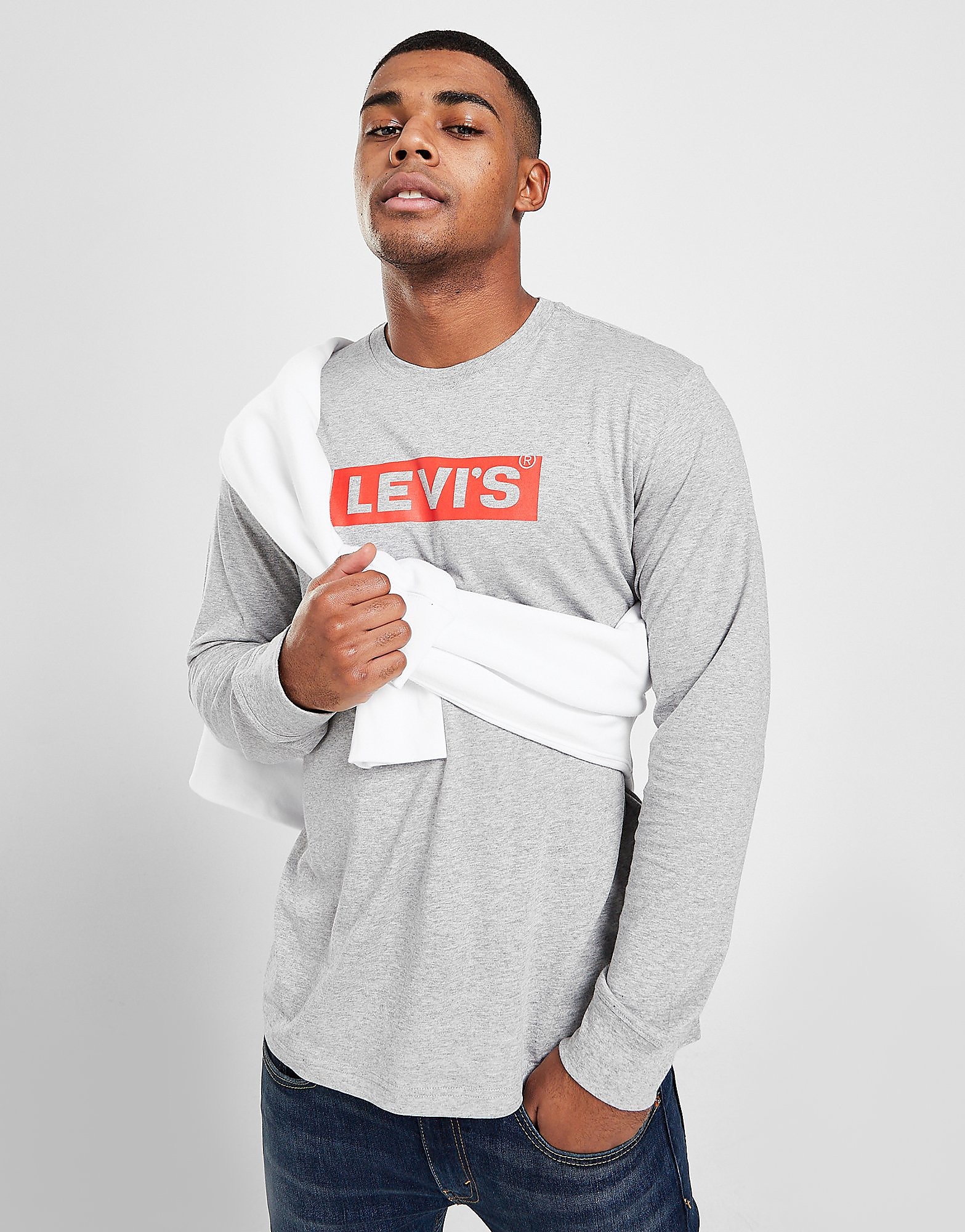

Levis Boxtab Long Sleeve T-Shirt - Grey/Red - Mens, Grey/Red