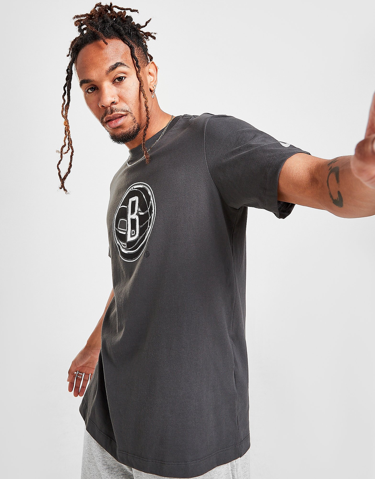 Nike NBA Brooklyn Nets Large Logo T-Shirt - Grey - Mens, Grey