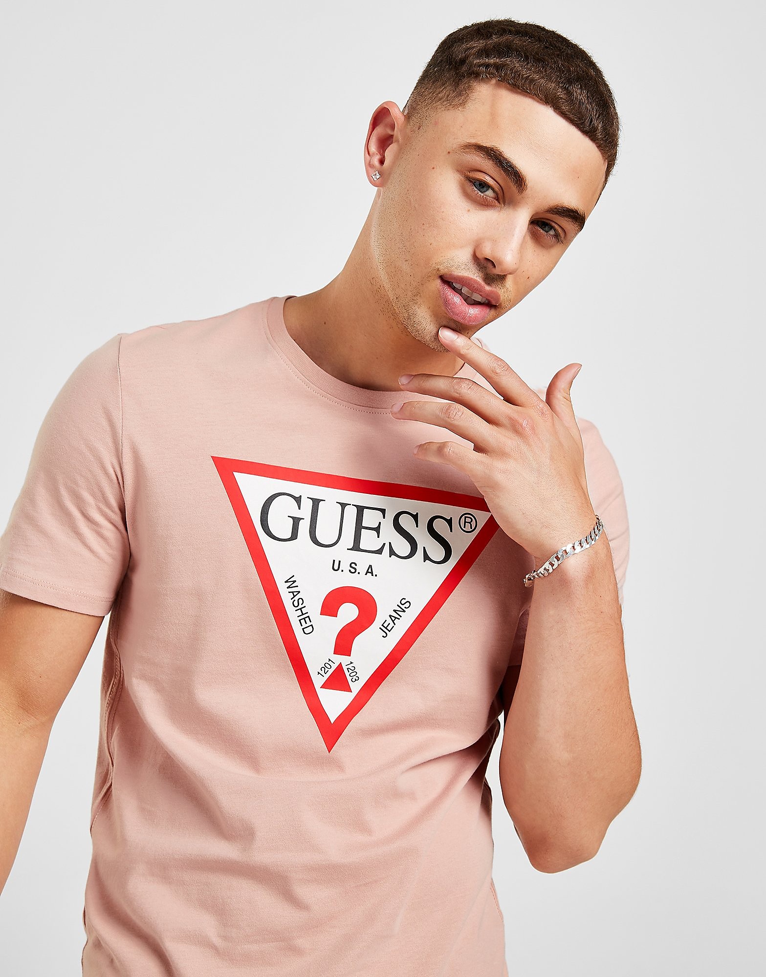 

GUESS Core Tri Logo Short Sleeve T-Shirt - Pink - Mens, Pink