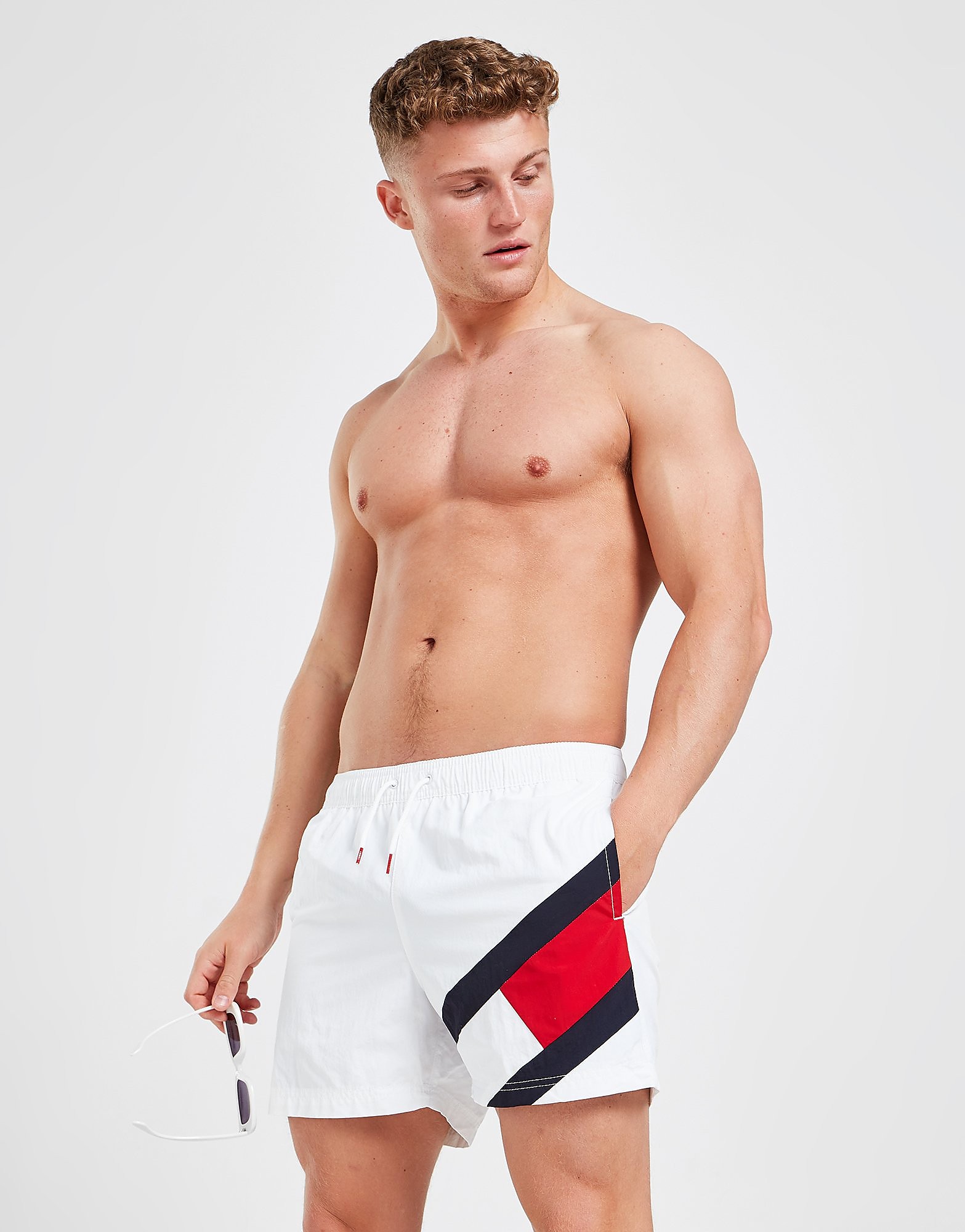 

Tommy Hilfiger Diagonal Flag Swim Shorts - White - Mens, White
