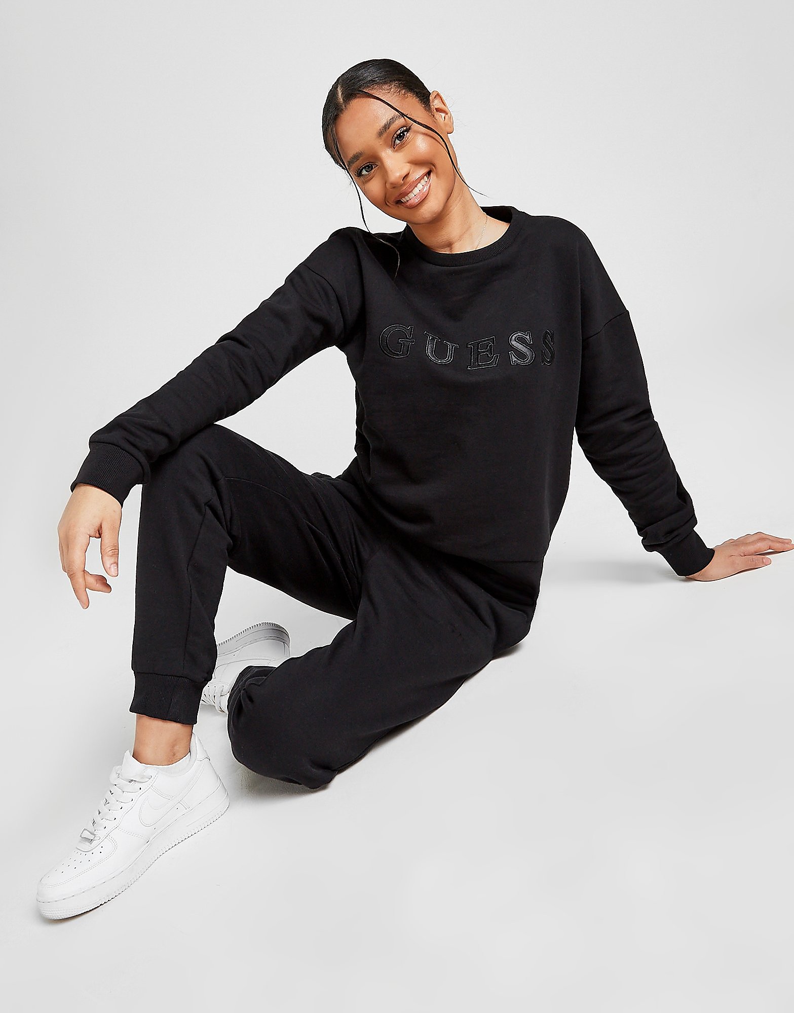 

GUESS Satin Logo Joggers - Black - Womens, Black