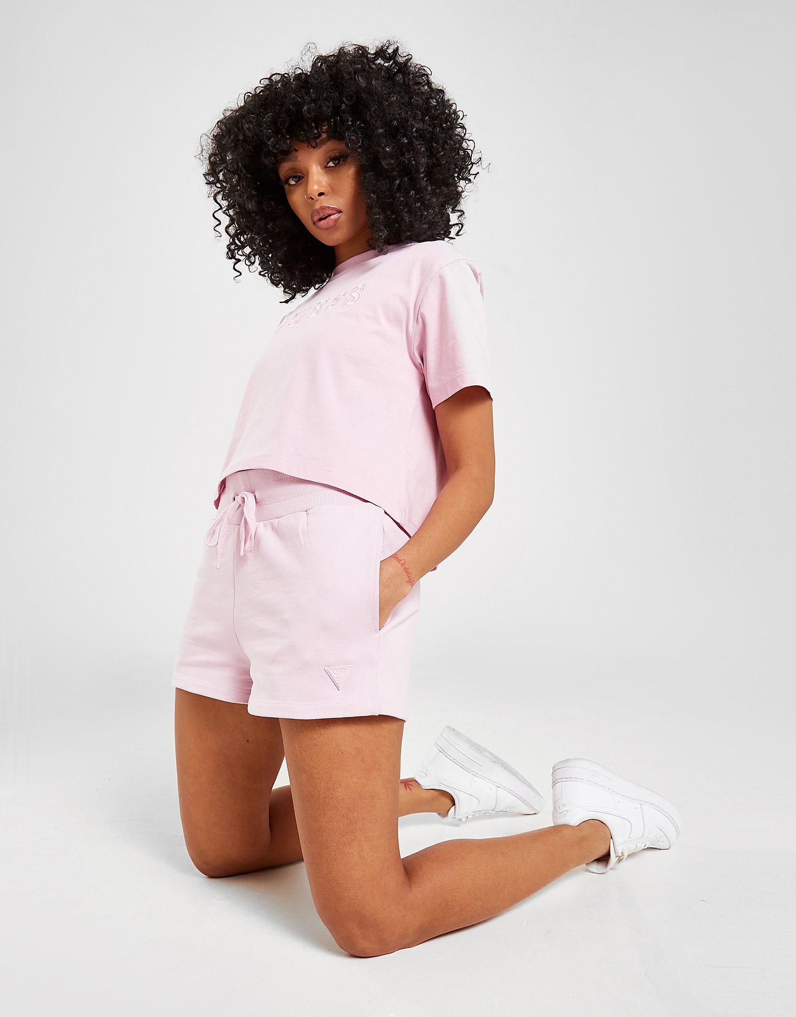 

GUESS Triangle Logo Fleece Shorts - Pink - Womens, Pink