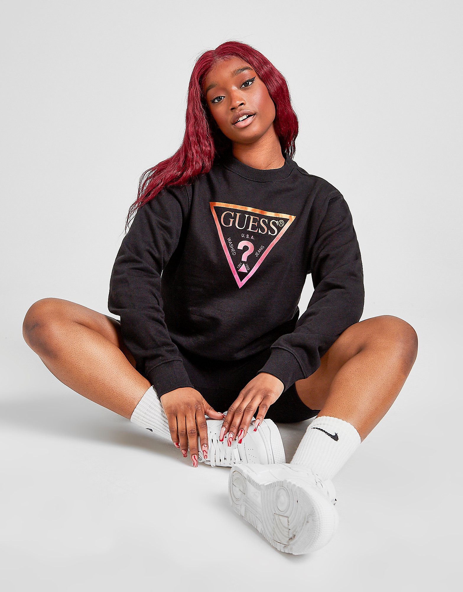 

GUESS Shine Logo Crew Sweatshirt - Black - Womens, Black