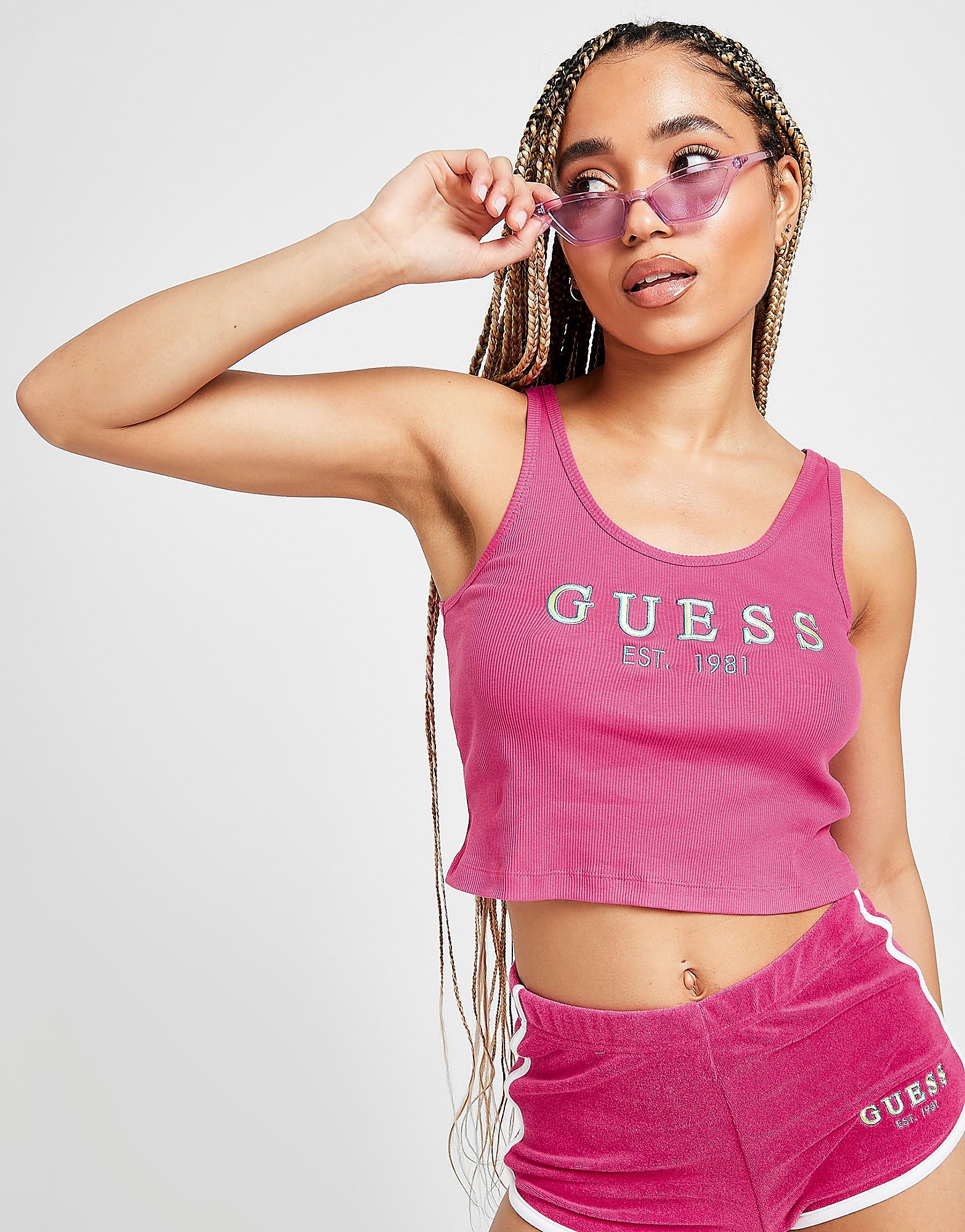 Guess logo rib tank top - womens, vaaleanpunainen, guess