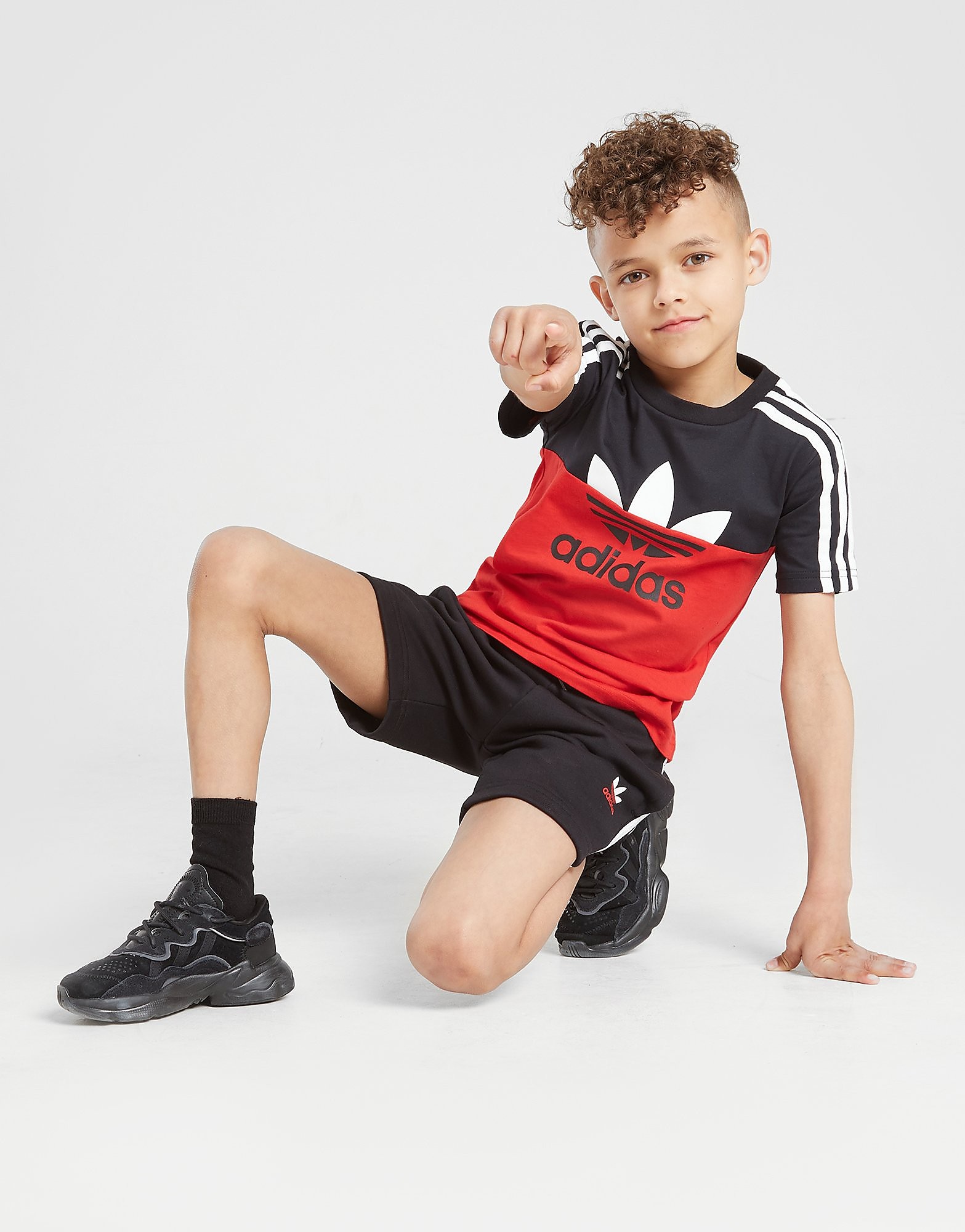

adidas Originals Sliced T-Shirt/Shorts Set Children - Only at JD - Black/Red - Kids, Black/Red
