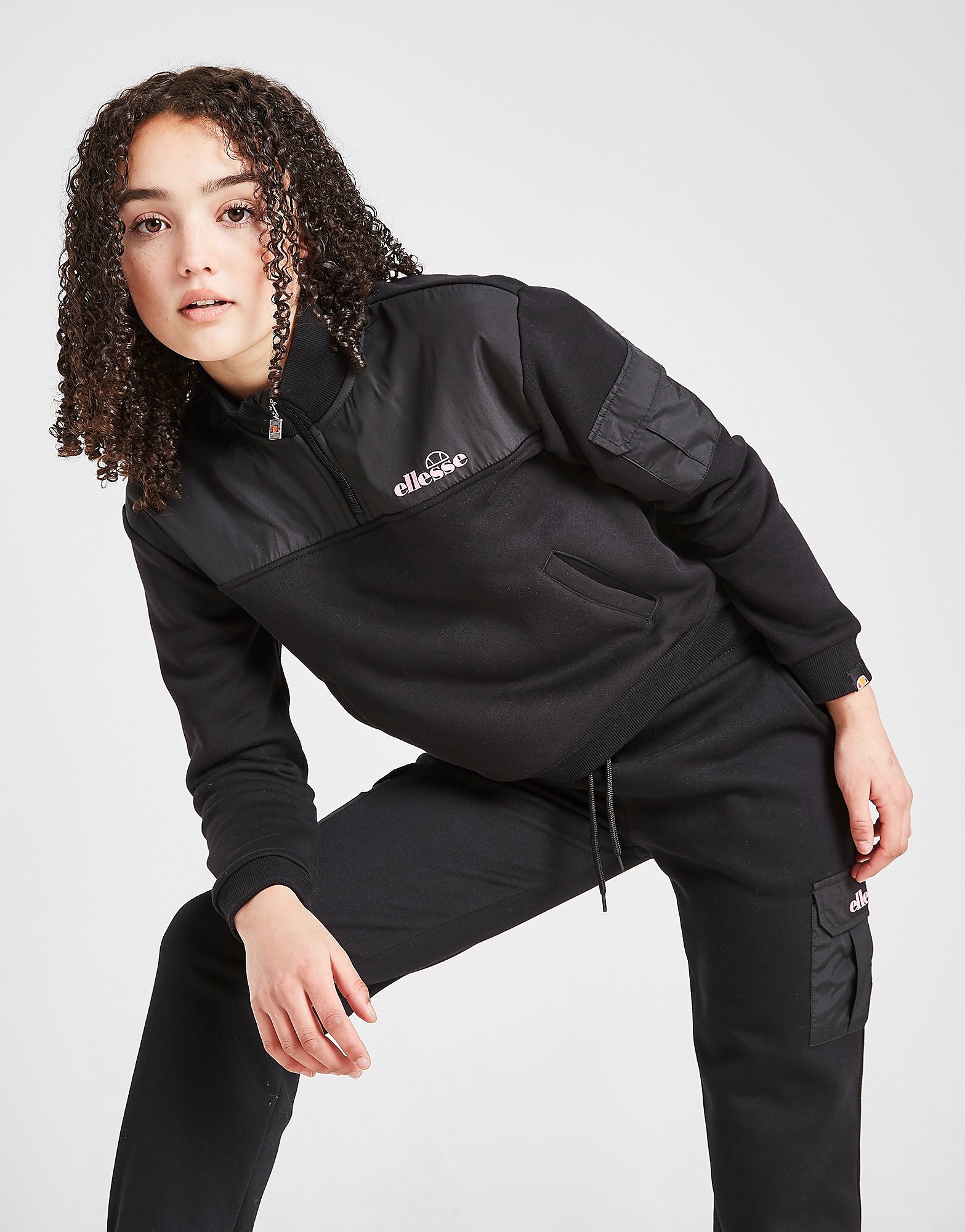 Ellesse Girls' Livo Cropped 1/2 Zip Top Junior - Only at JD - Black - Kids, Black