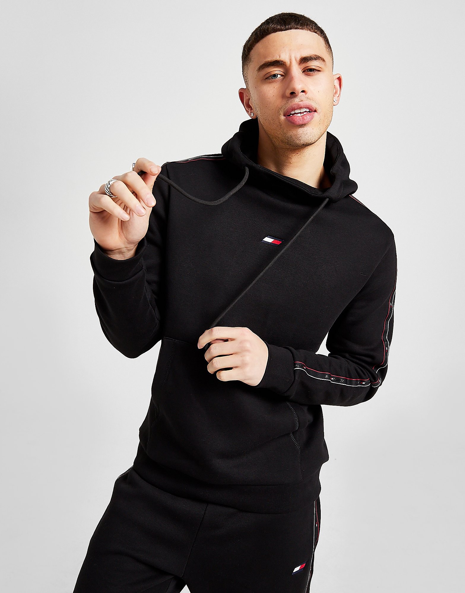 

Tommy Hilfiger Tape Flag Overhead Hoodie - Only at JD - Black - Mens, Black