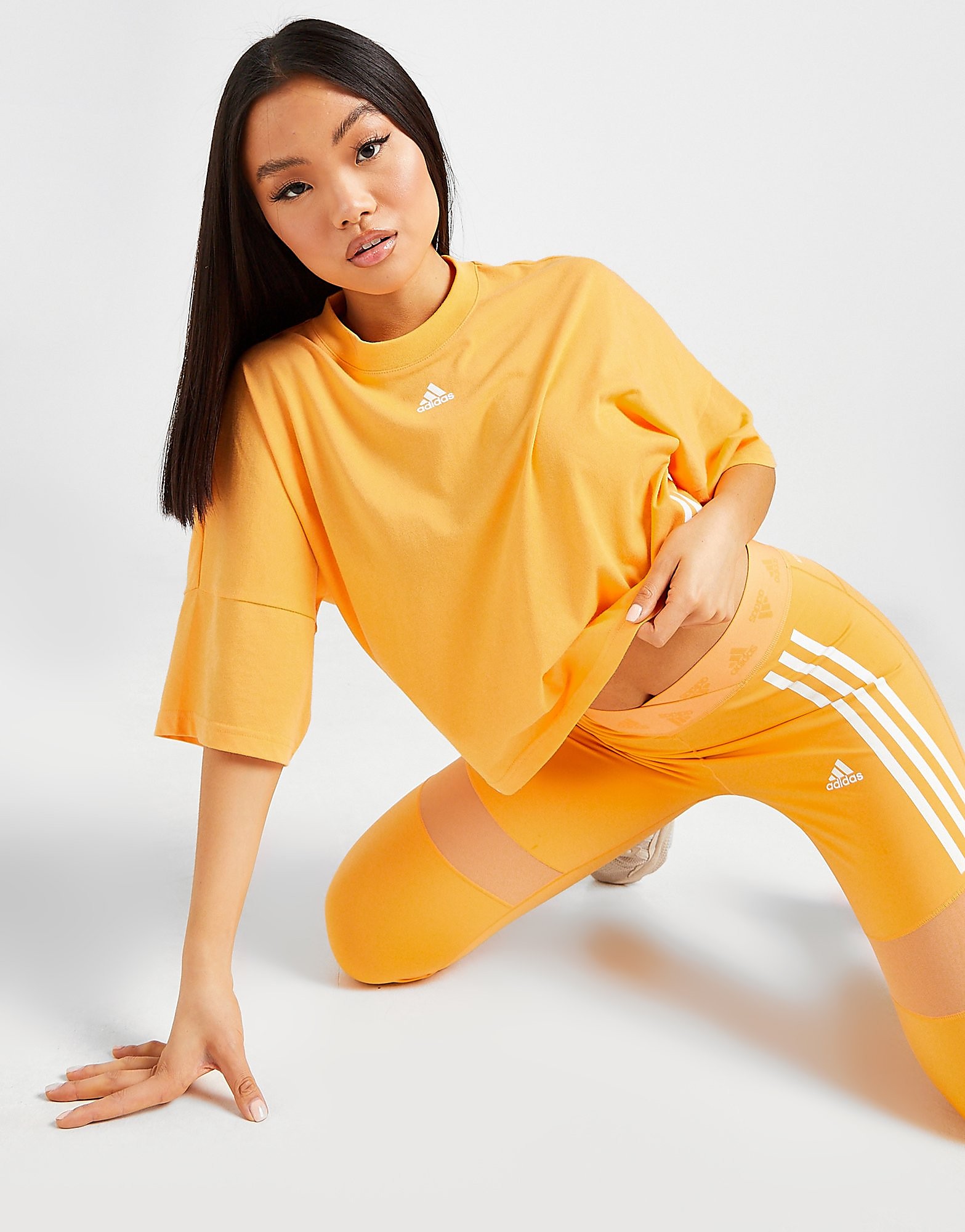 adidas 3-Stripes Crop T-Shirt - Orange - Womens, Orange