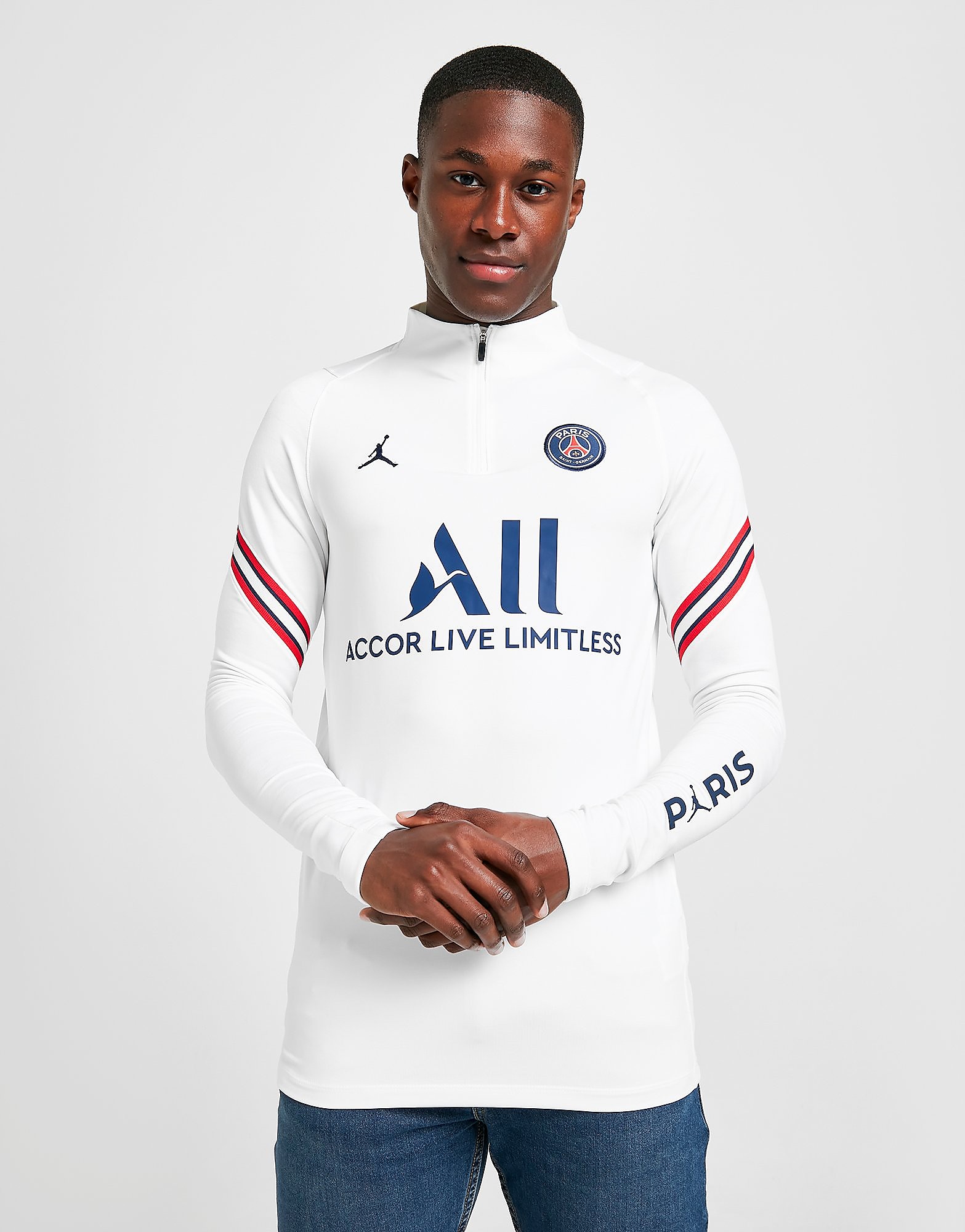 

Jordan Paris Saint Germain Strike Drill Top - White/White/White/Midnight Navy - Mens, White/White/White/Midnight Navy