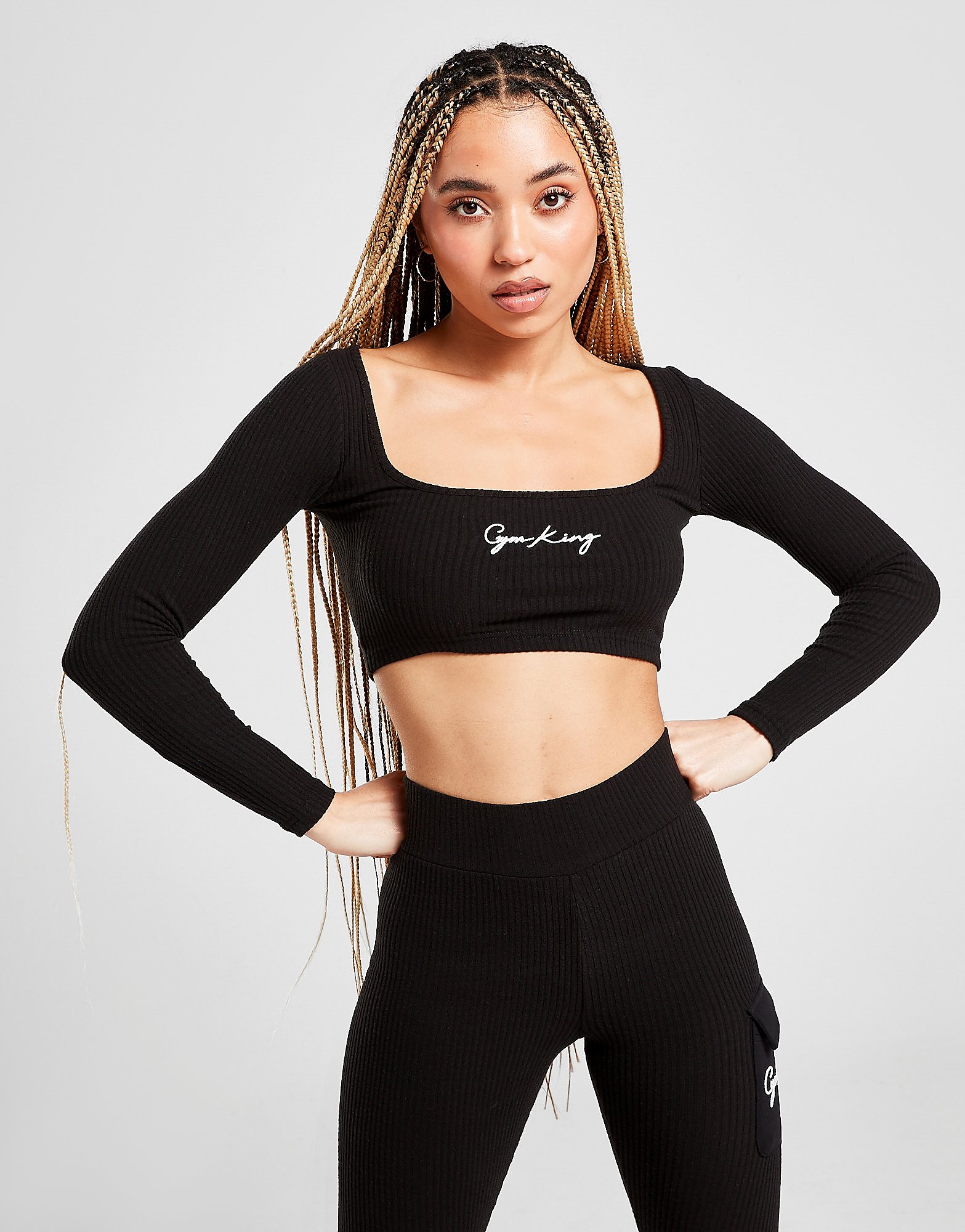 

Gym King Ribbed Long Sleeve Crop Top - Black - Womens, Black