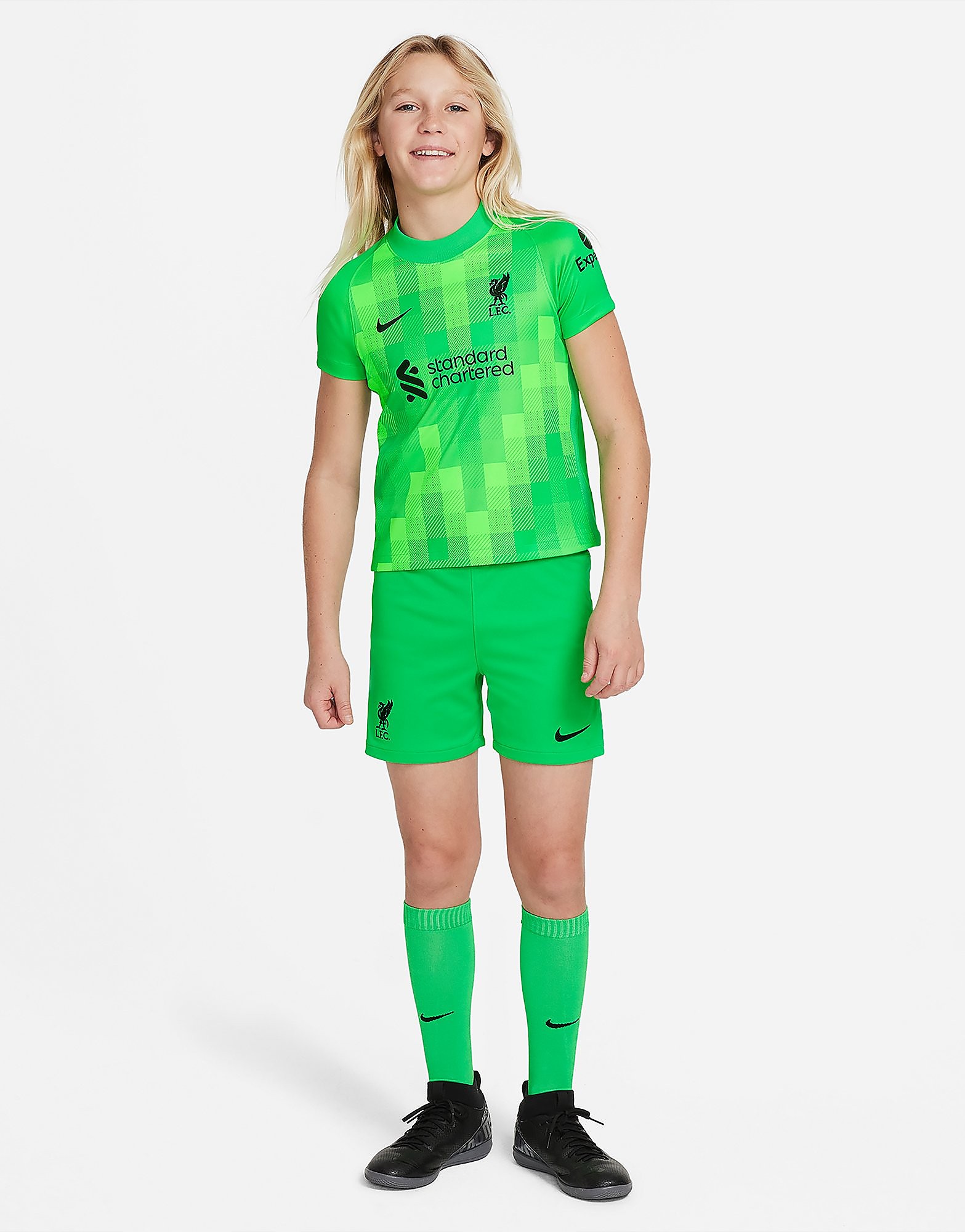 

Nike Liverpool FC 2021/22 Home Goalkeeper Kit Children - Green Spark/Black - Kids, Green Spark/Black