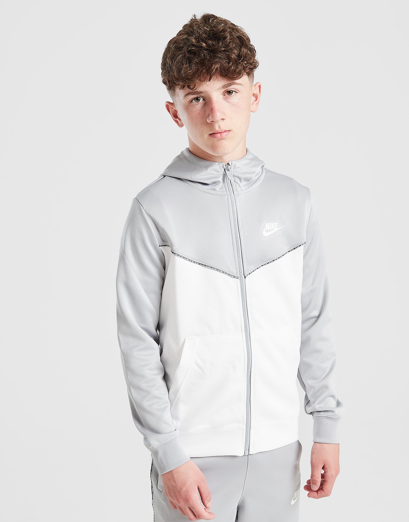 

Nike Tape Poly Full Zip Hoodie Junior - White/Grey - Kids, White/Grey