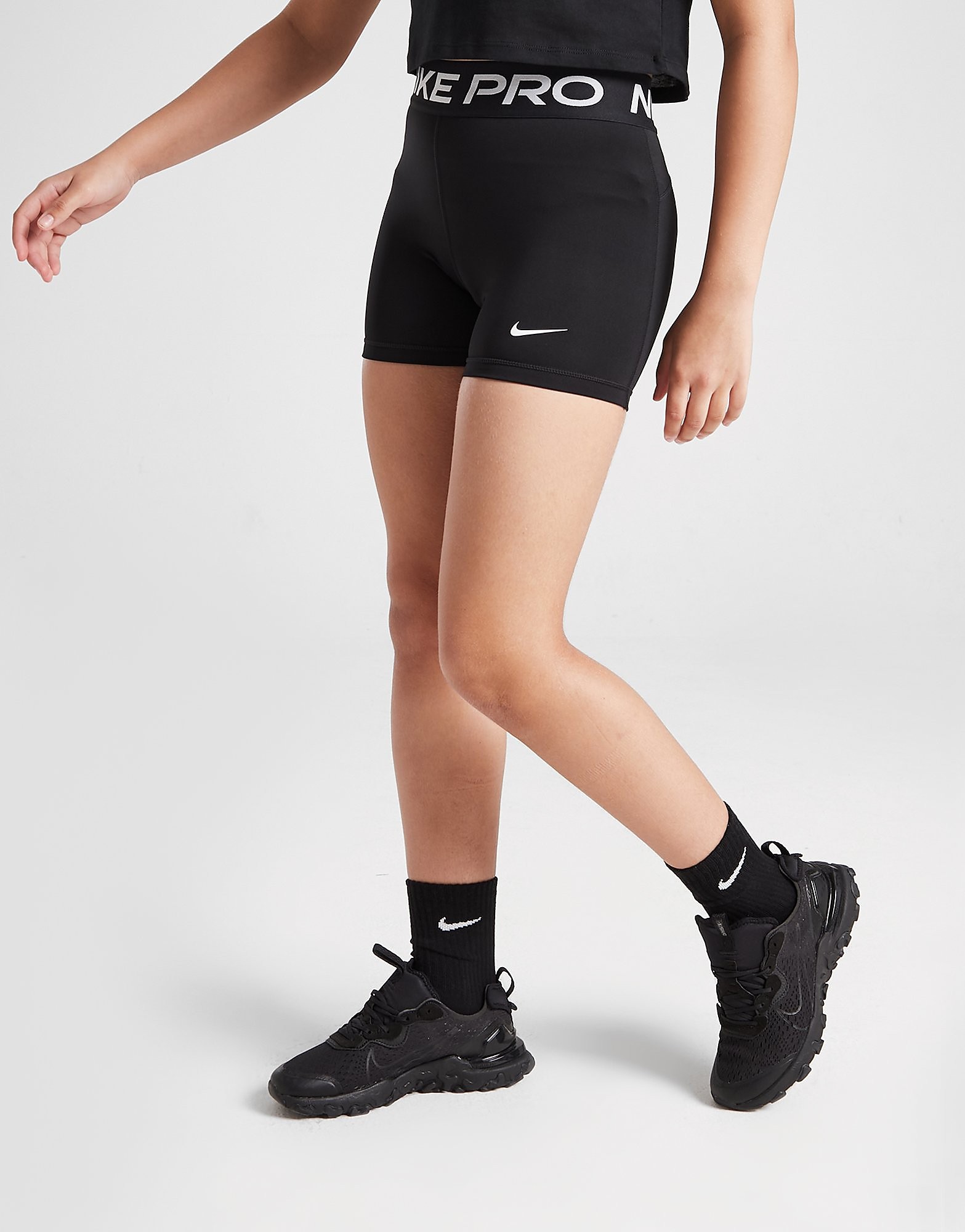 

Nike Girls' Pro 3" Shorts Junior - Black/White - Kids, Black/White