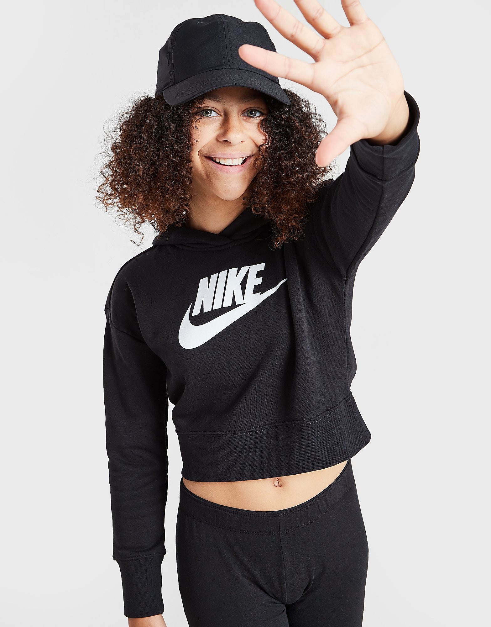 

Nike Girls' Club French Terry Crop Hoodie Junior - Black/White - Kids, Black/White