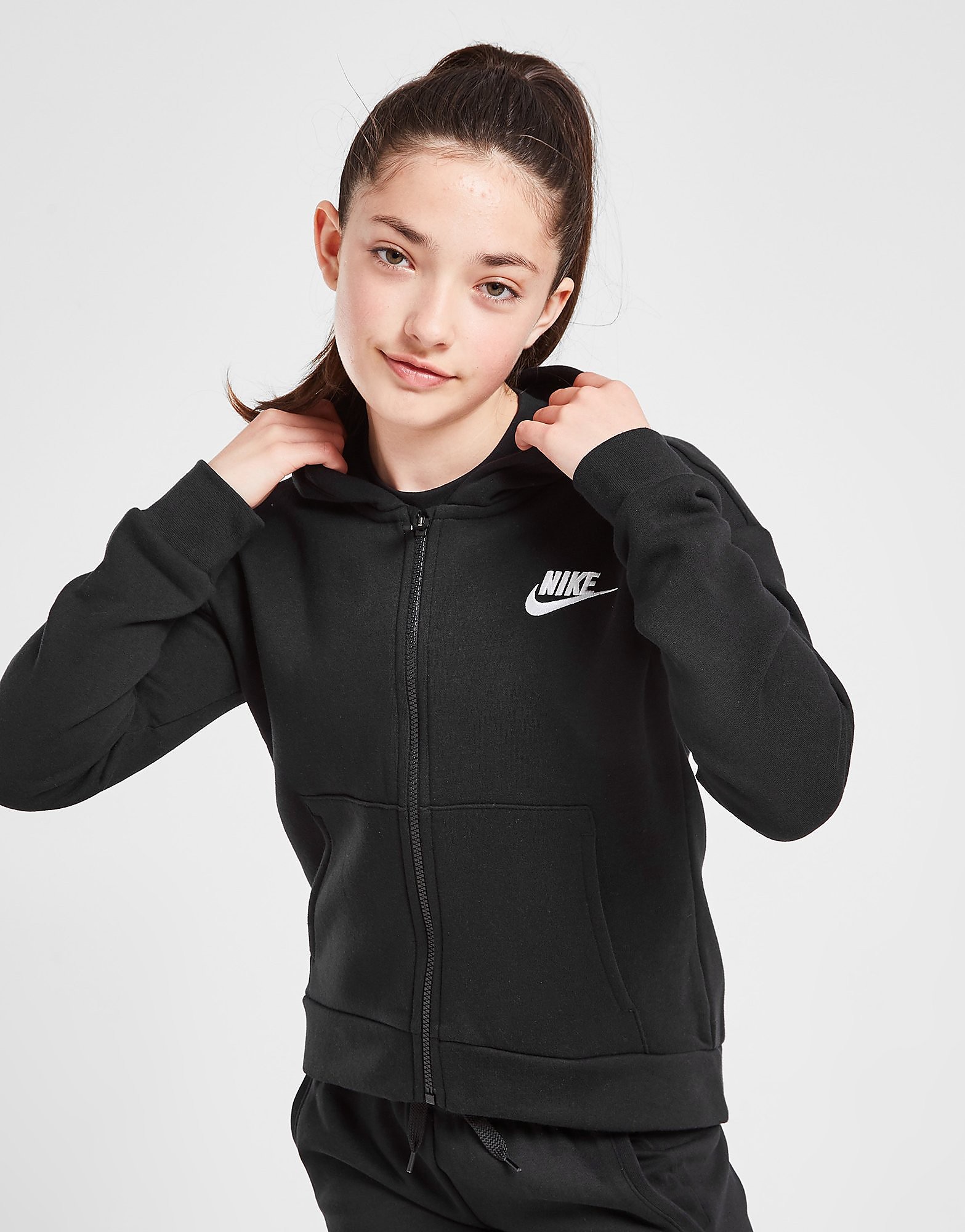 

Nike Girls' Sportswear Club Full Zip Hoodie Junior - Black/White - Kids, Black/White