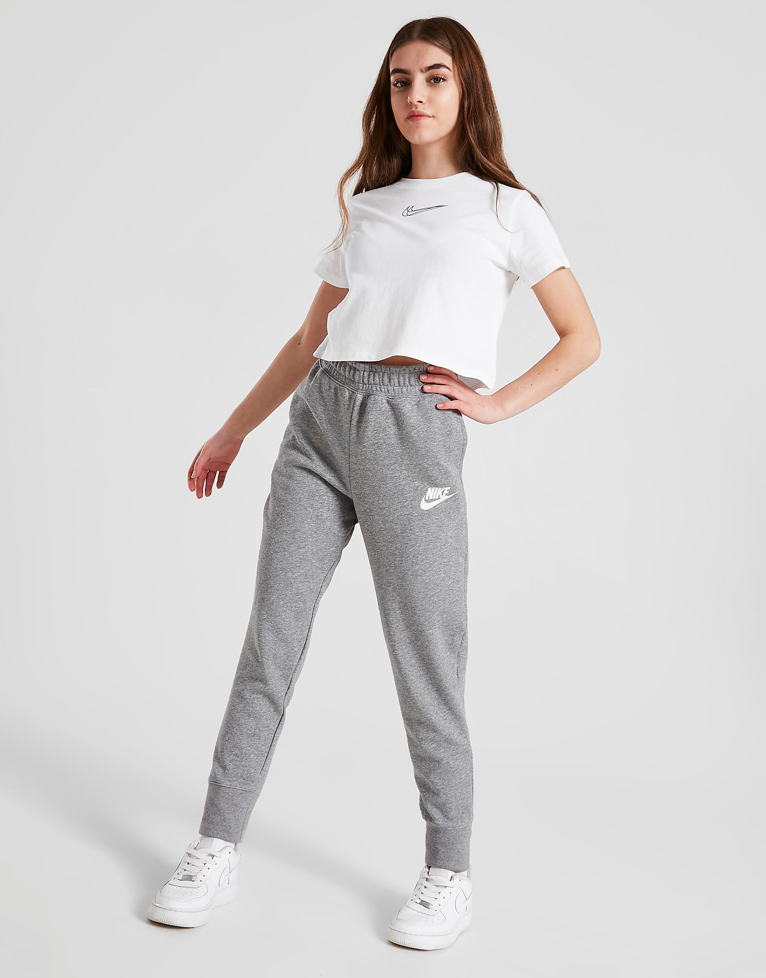 

Nike Girls' Club French Terry Joggers Junior - Carbon Heather/White - Kids, Carbon Heather/White