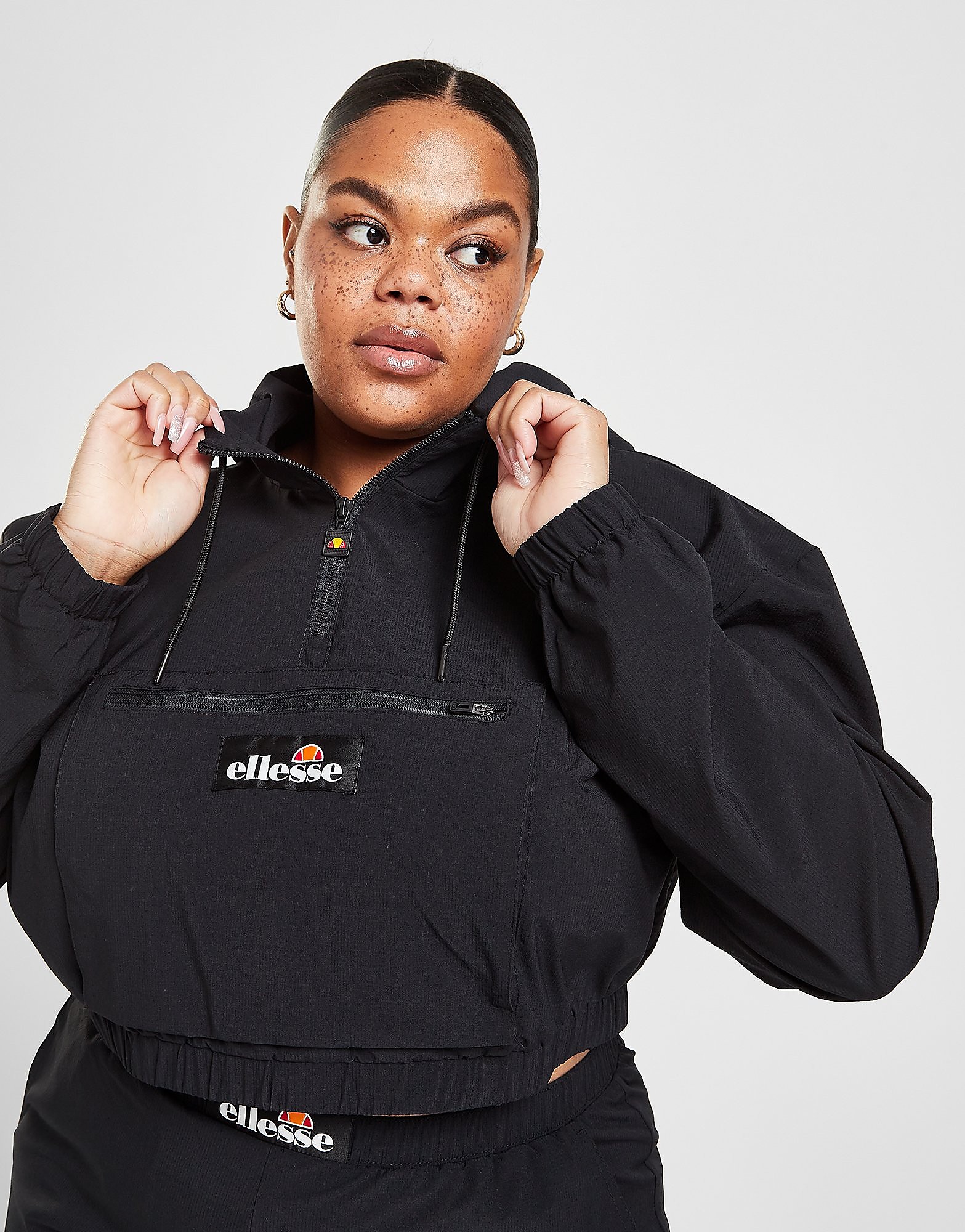 

Ellesse Woven Badge 1/4 Zip Plus Size Jacket - Only at JD - Black - Womens, Black