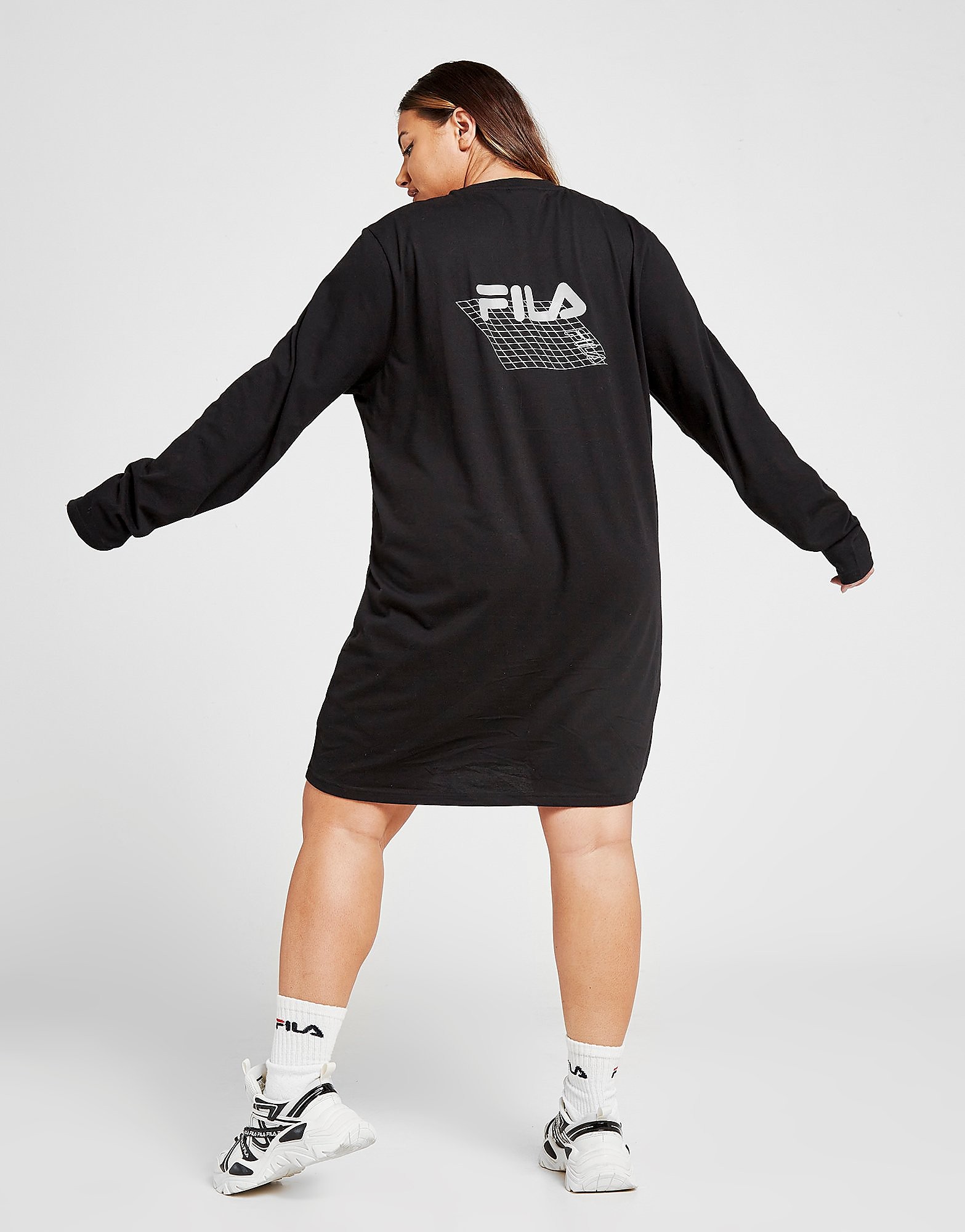 

Fila Back Logo Plus Size Long Sleeve T-Shirt Dress - Only at JD - Black - Womens, Black