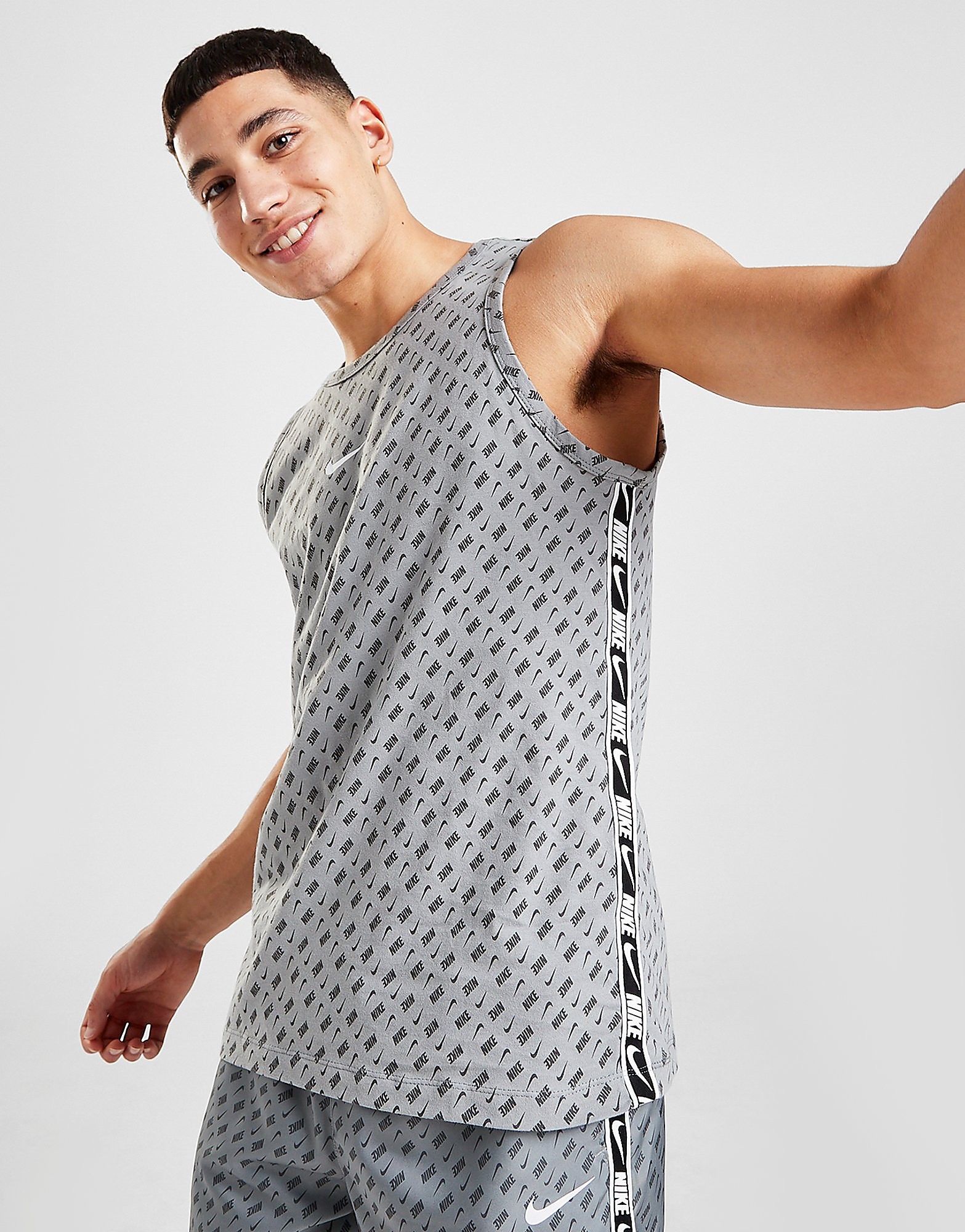 Nike Repeat All Over Print Tape Tank Top - Grey - Mens, Grey