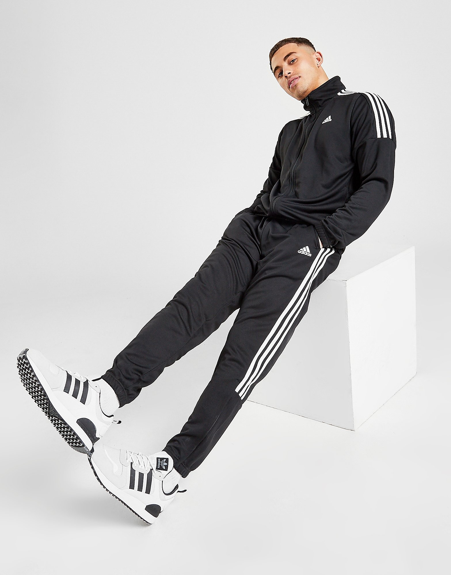 

adidas MTS Team Sports Tracksuit - Black / Black / White - Mens, Black / Black / White