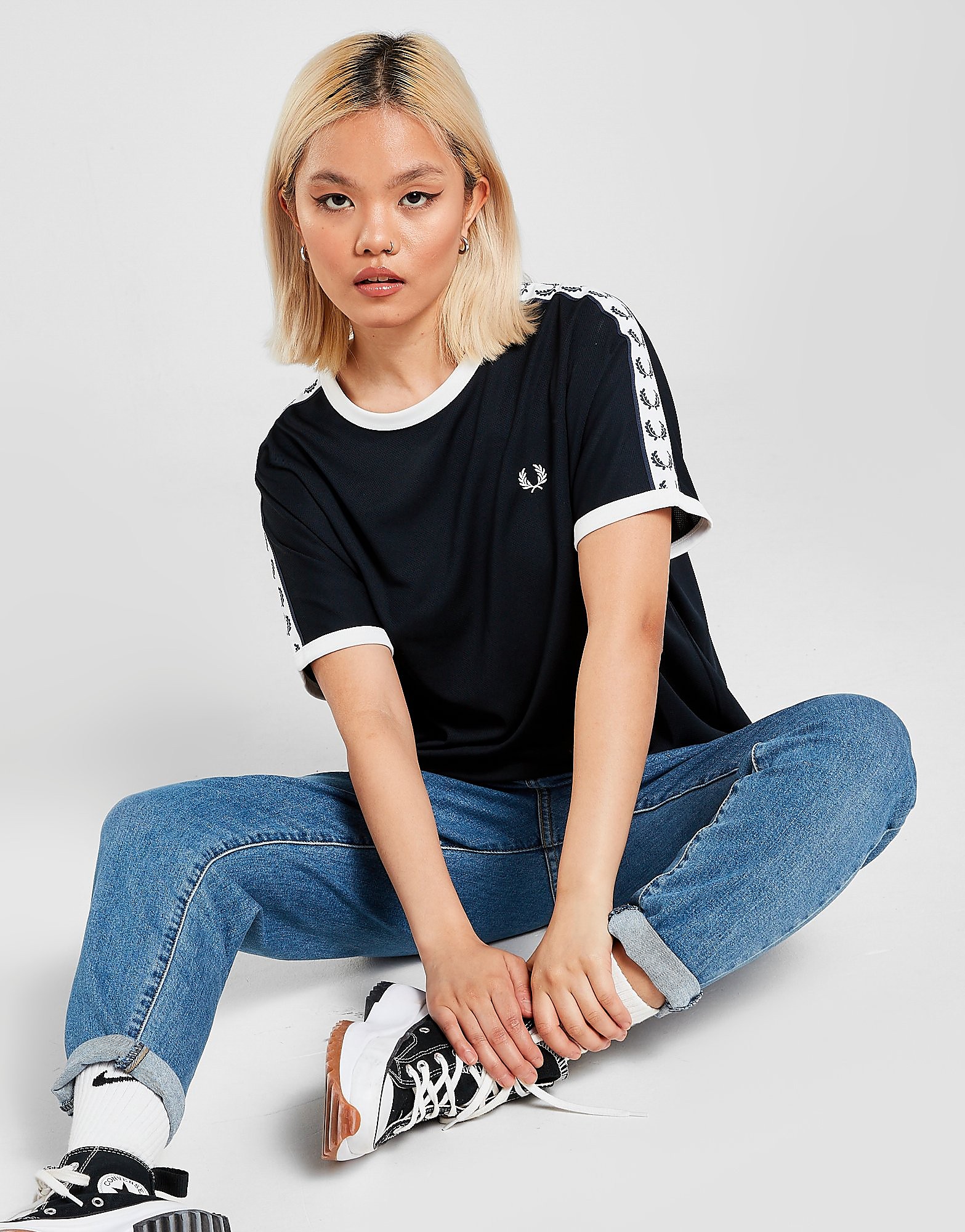 

Fred Perry Tape Ringer T-Shirt - Navy - Womens, Navy
