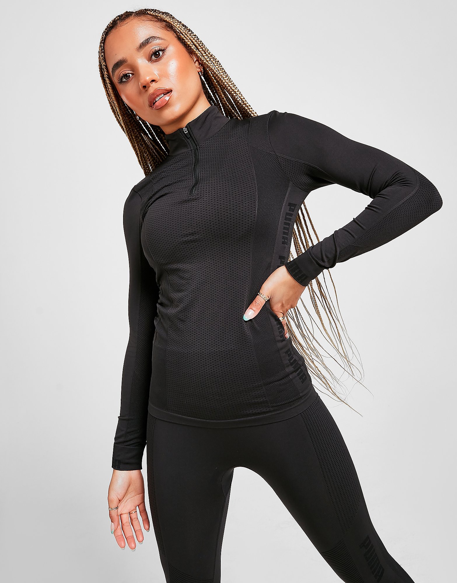 

Puma evoKNIT Seamless 1/4 Zip Top - Black - Womens, Black