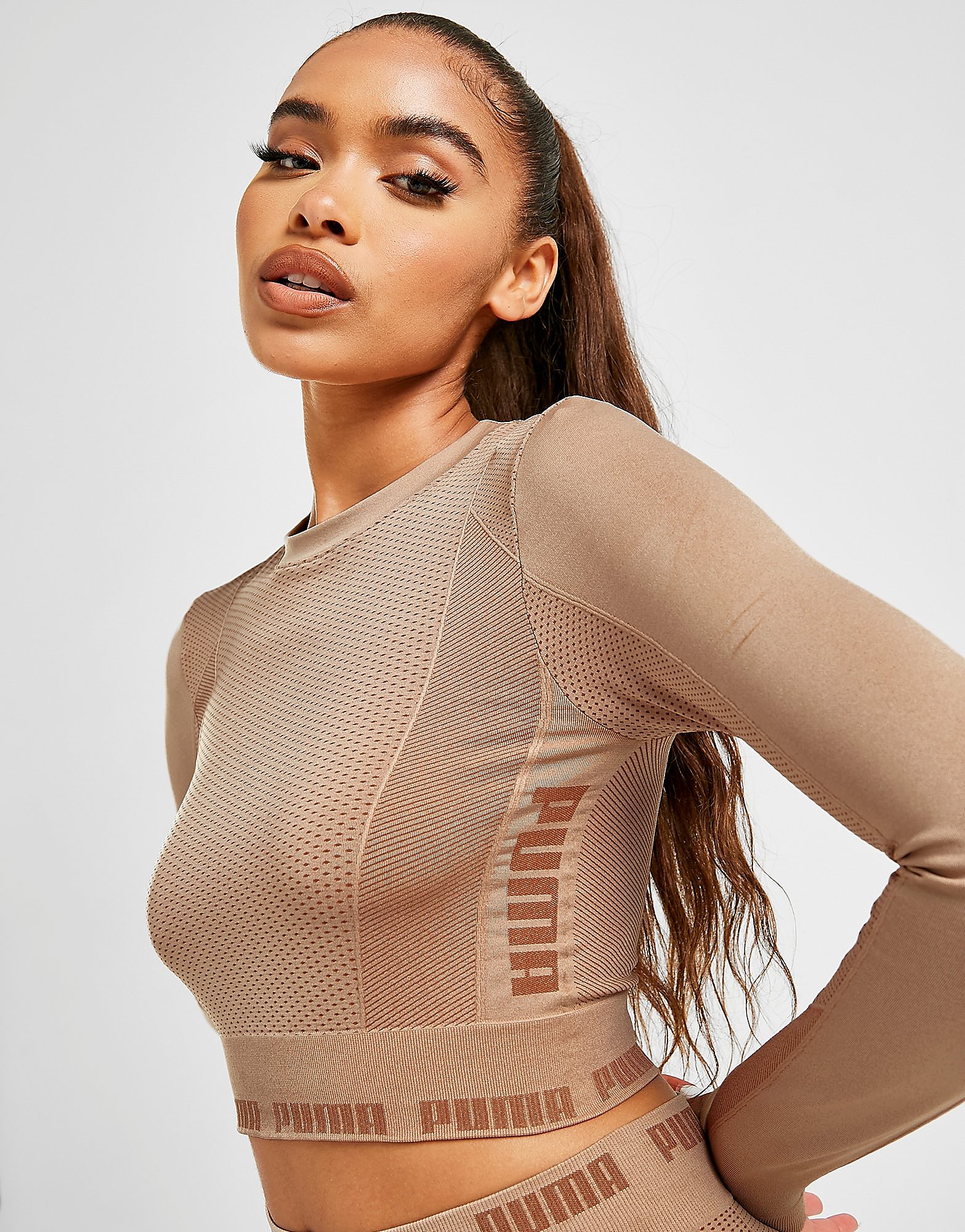 

Puma evoKNIT Long Sleeve Seamless Crop Top - Brown - Womens, Brown