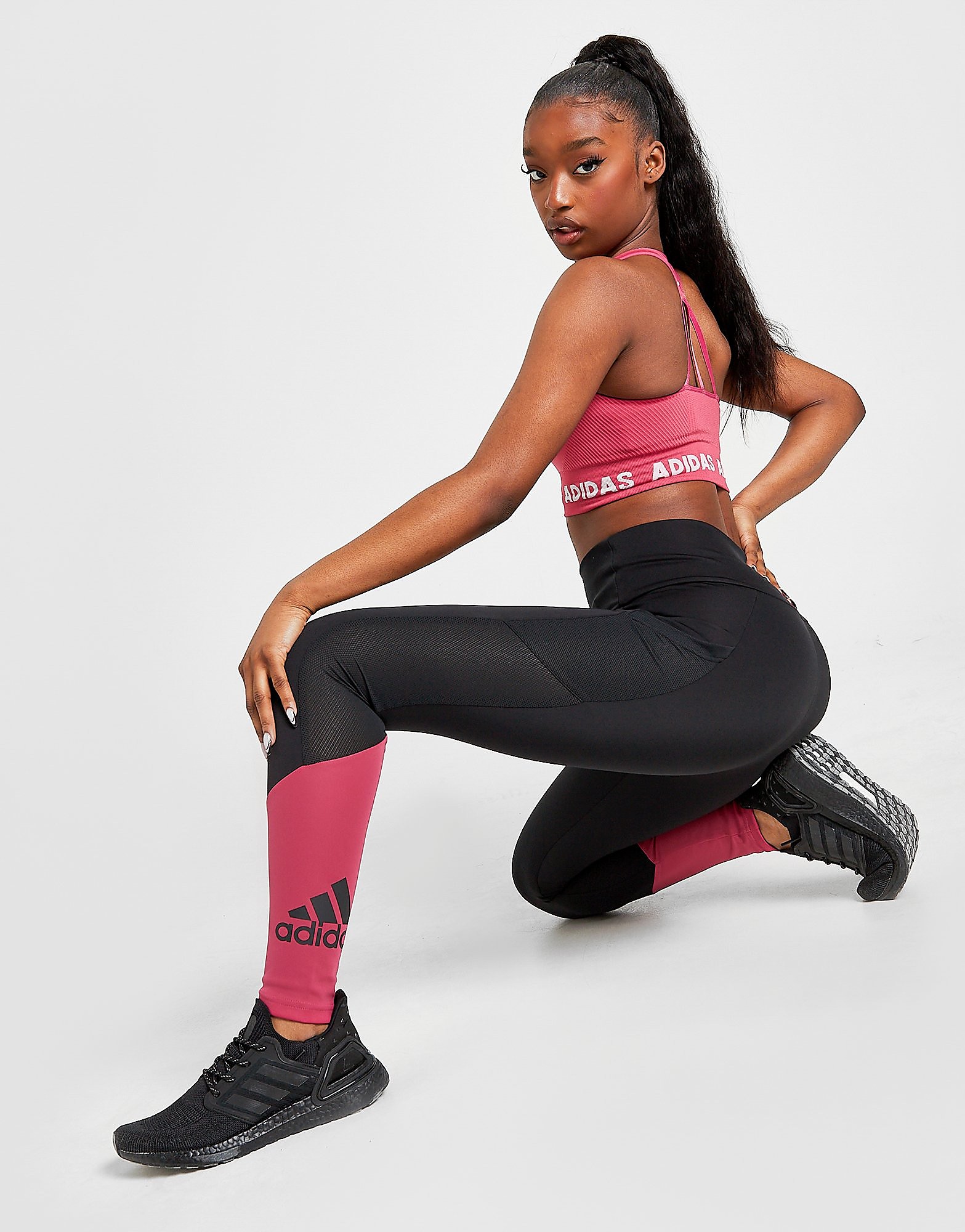 

adidas Colour Block Tights - Black / Wild Pink - Womens, Black / Wild Pink