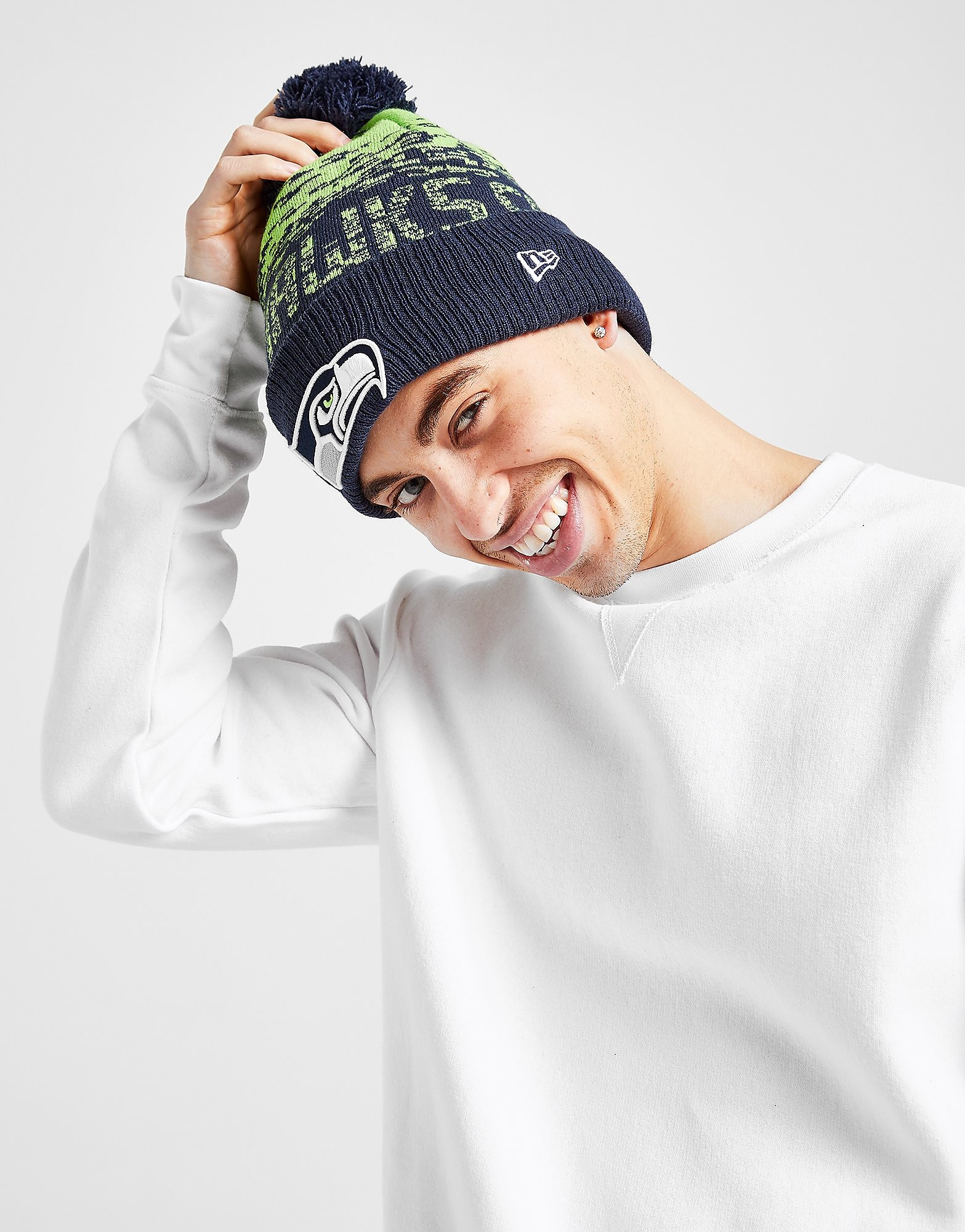 

New Era NFL Seattle Seahawks Pom Beanie Hat - Green/Navy - Womens, Green/Navy