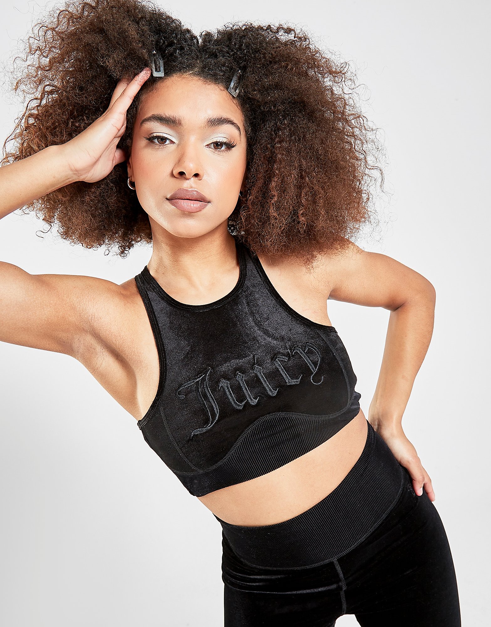 

JUICY COUTURE Velour Logo Racer Bra - Black - Womens, Black