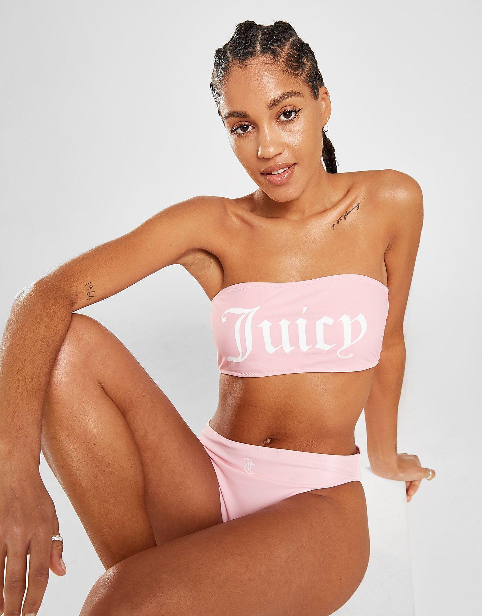 

JUICY COUTURE Logo Bandeau Bikini Top - Pink/BLK - Womens, Pink/BLK