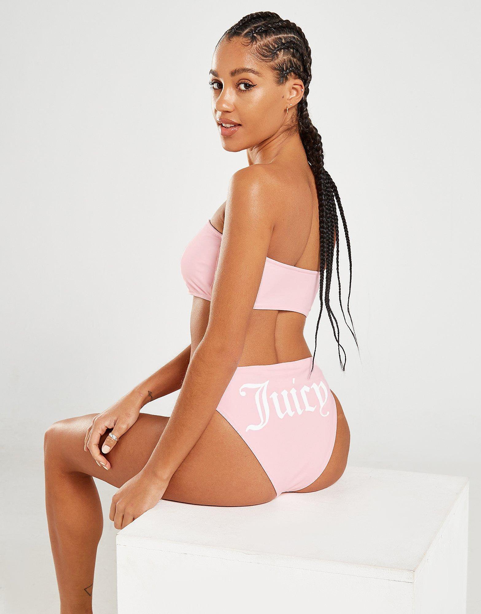 JUICY COUTURE Logo High Waist Bikini Bottoms - Pink/BLK - Womens, Pink/BLK
