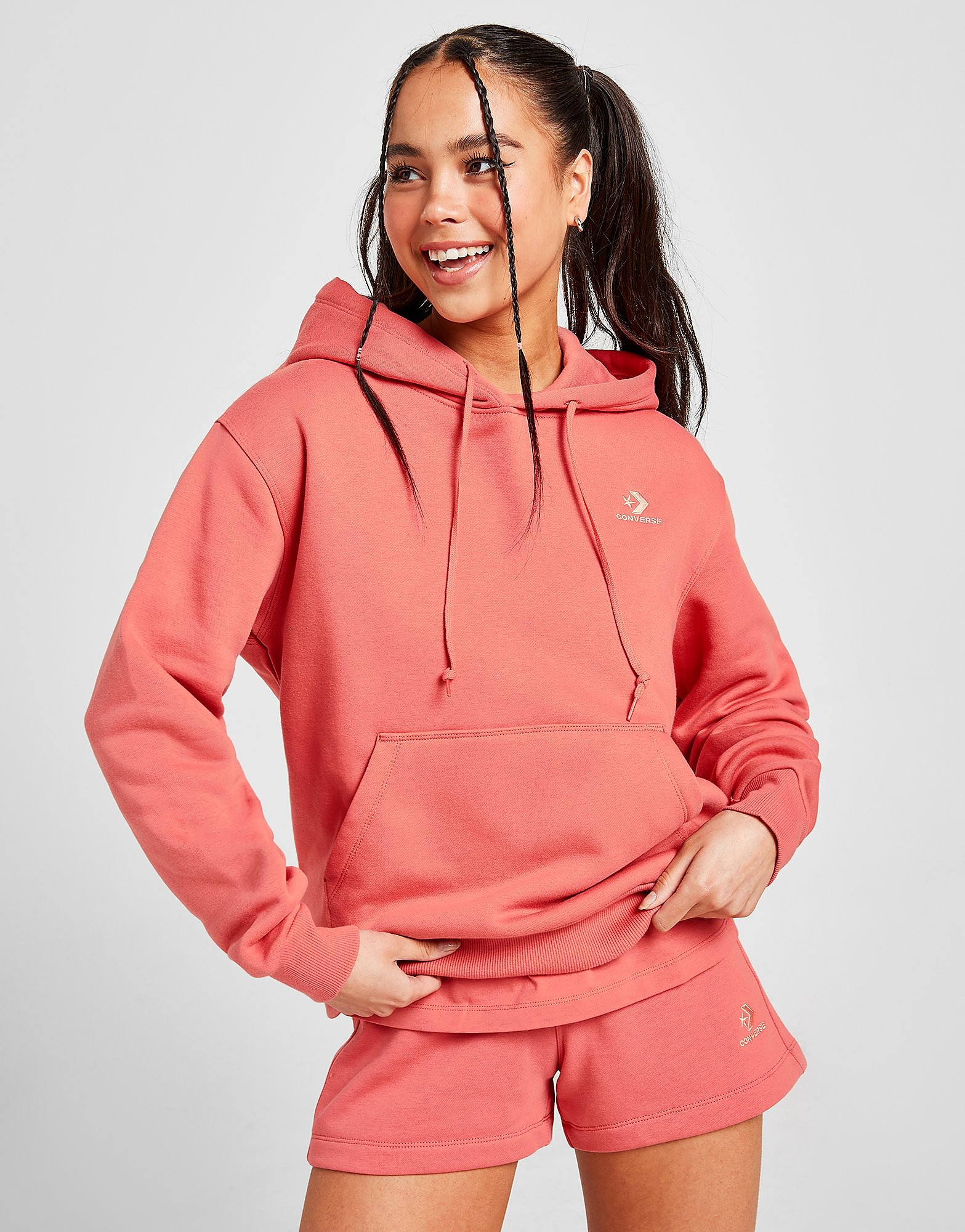 Converse Star & Chevron Overhead Hoodie - Pink - Womens, Pink