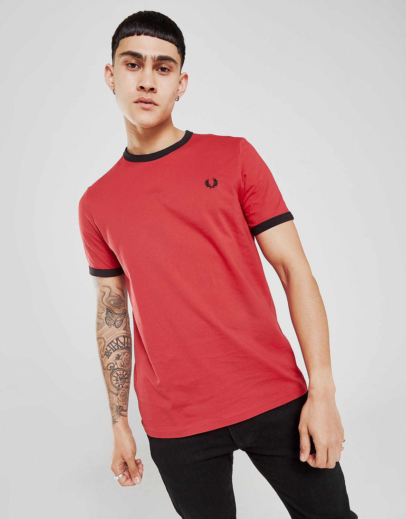 

Fred Perry Ringer T-Shirt - Red - Mens, Red