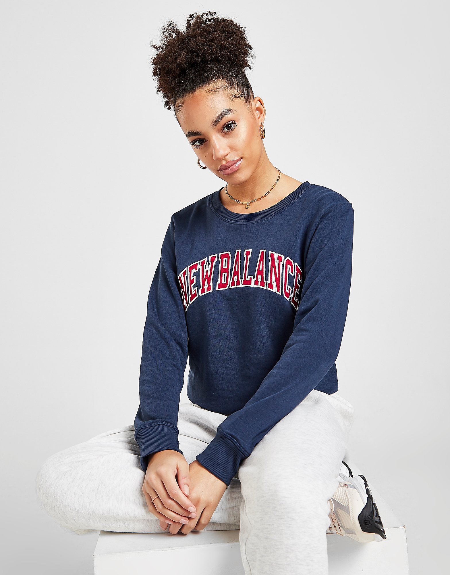 New Balance Varsity Crew Sweatshirt - Navy/Red - Womens, Navy/Red