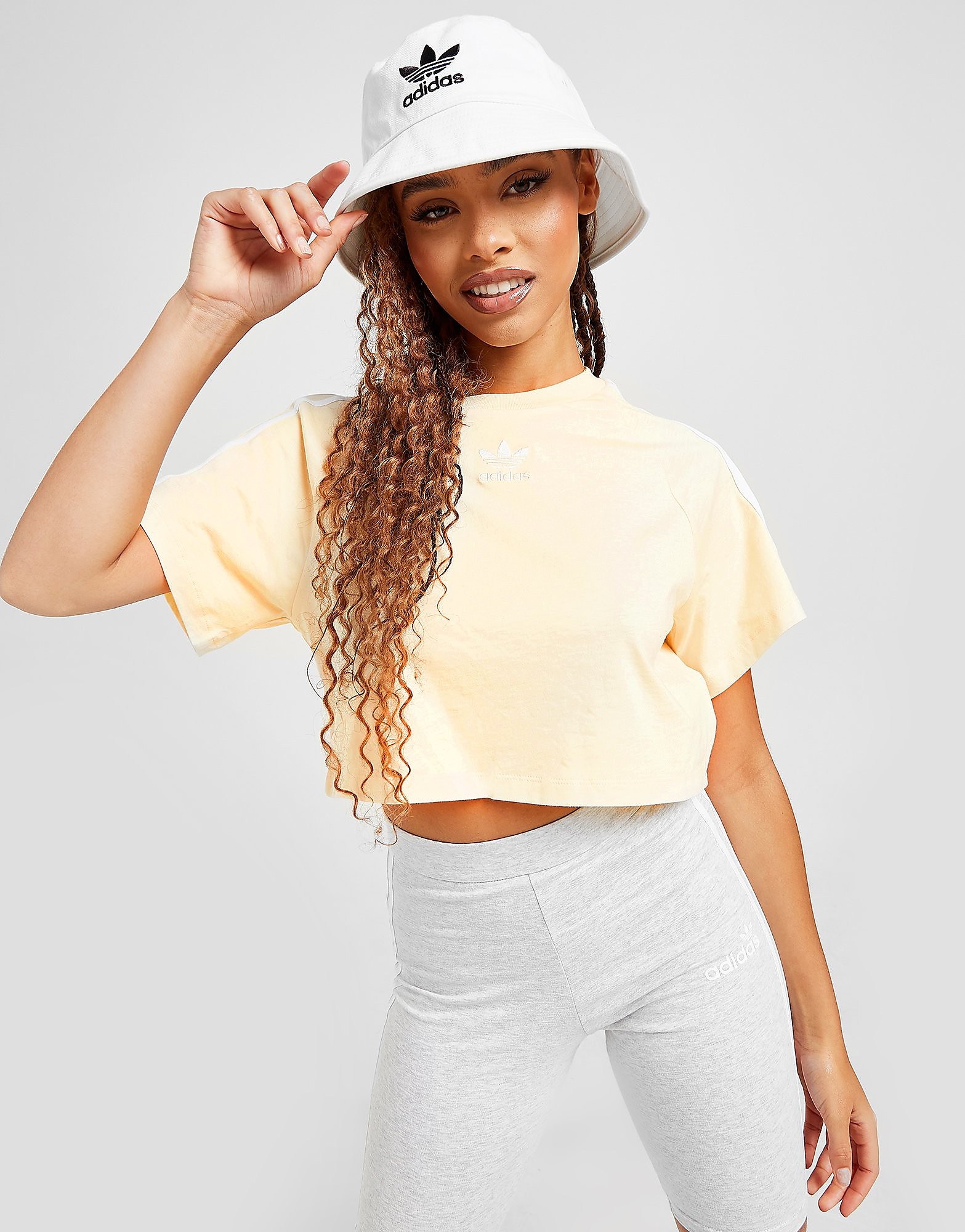 adidas Originals 3-Stripes Essential Crop T-Shirt - Only at JD - Yellow, Yellow